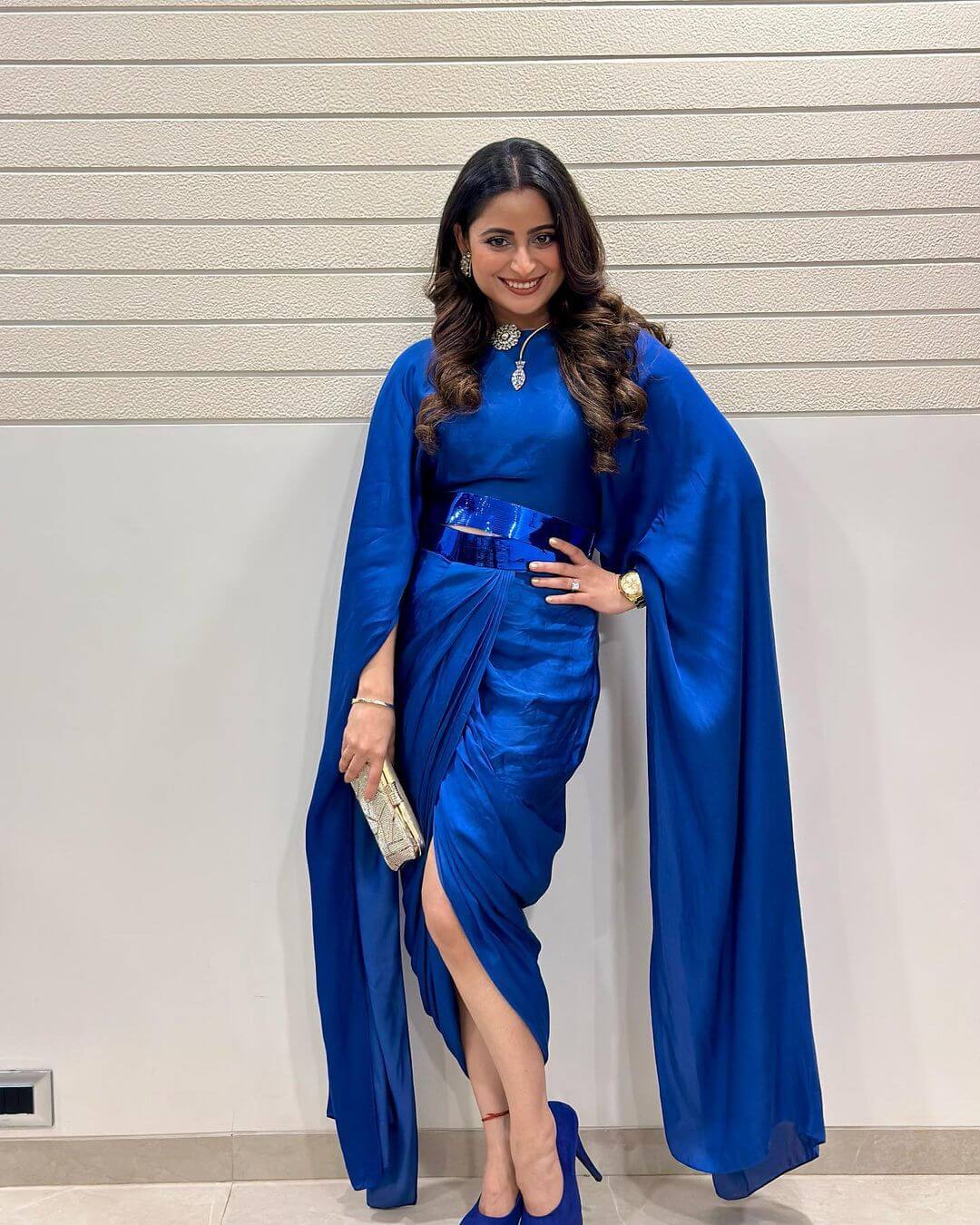 Aishwarya Sharma Bhatt In Beautiful Blue Cocktail Dress With Kimono Sleeves