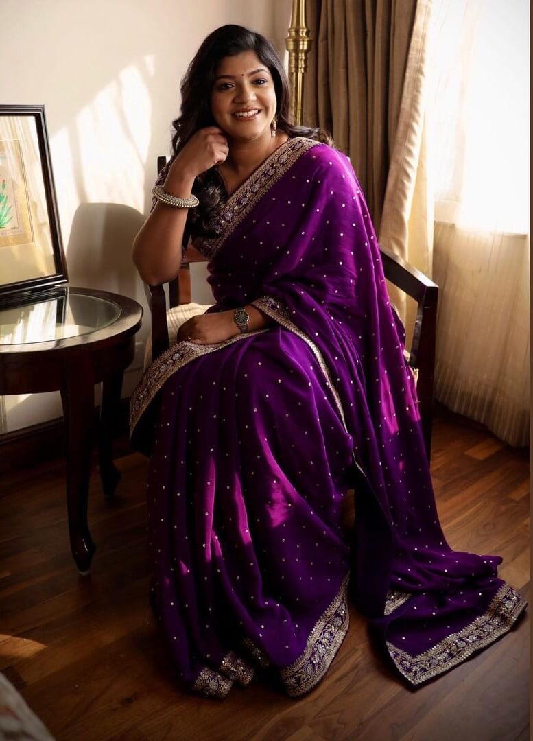 Aparna Balamurali In Purple Zari Woven Saree Looks Divine