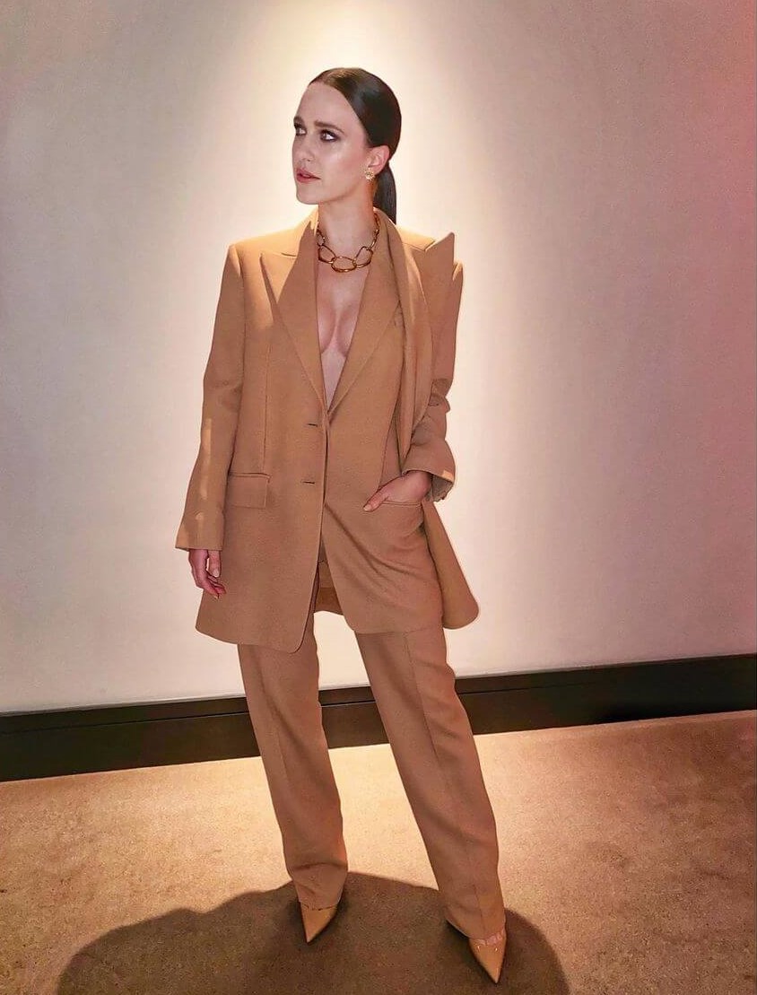 Dapper Women Rachel Brosnahan In Light Brown Suit Set