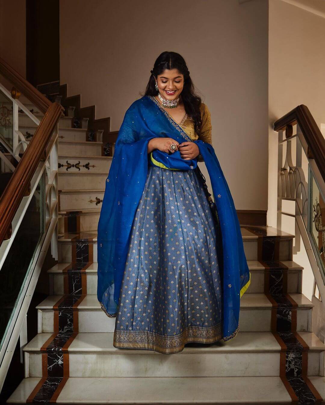 Gorgeous Aparna Balamurali Festive Look In Blue Silk Lehenga Set