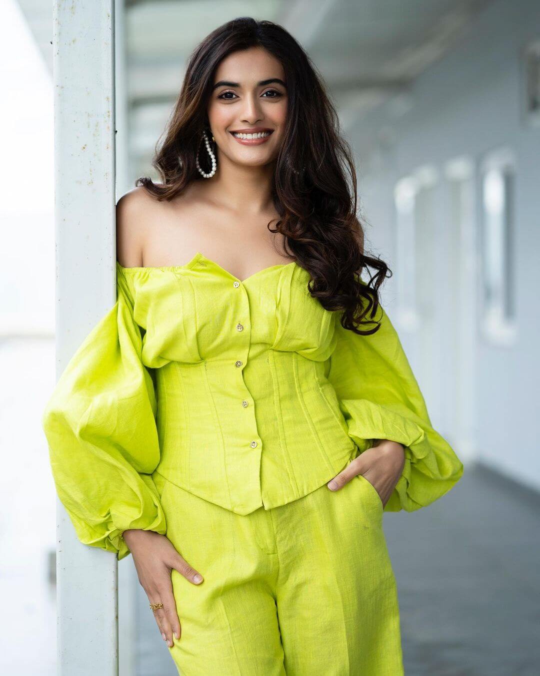  Gorgeous Divyansha Kaushik In Light Green Off Shoulder Co-Ord Set