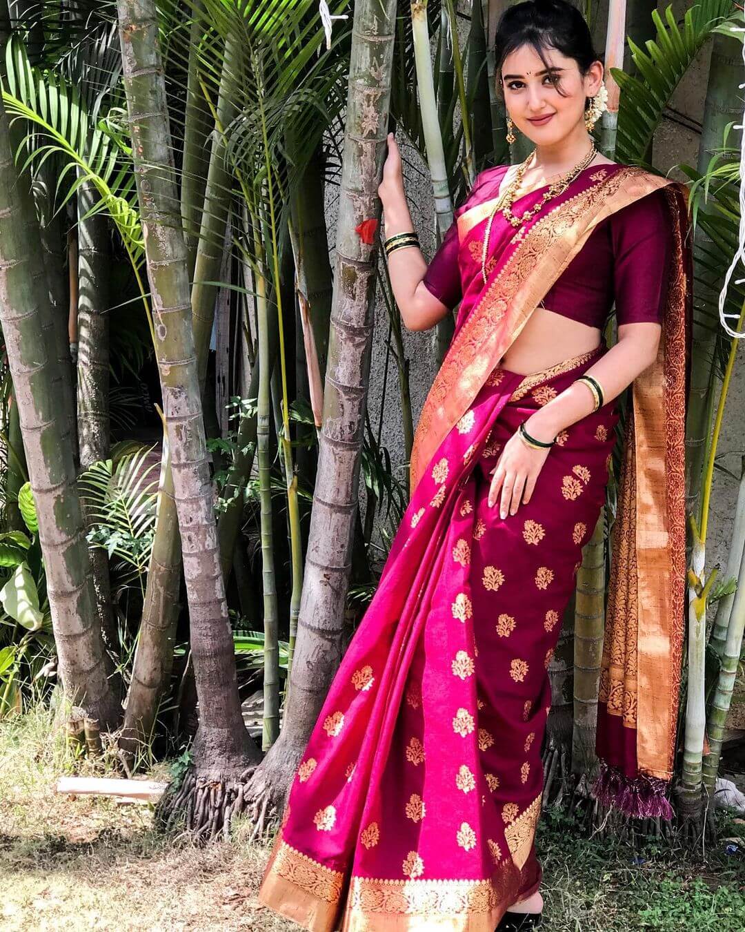 Kashibai Fame Riya Sharma Traditional Look In Wine Silk Saree