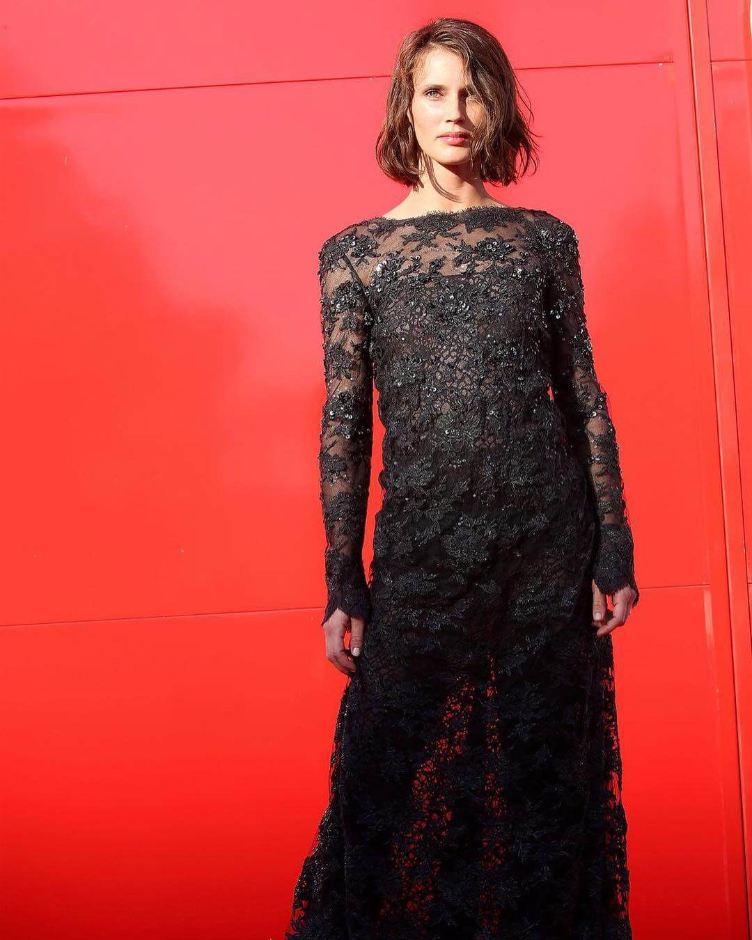 Marine Vacth  All Black Embellished  Embroidered Dress In Venice Film Festival