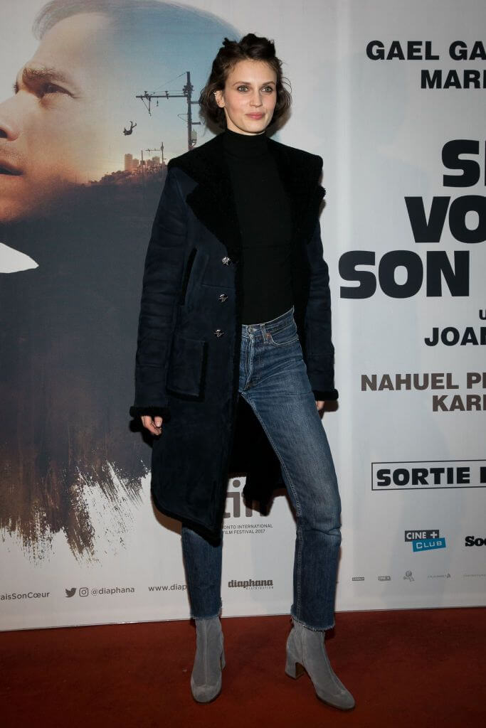 Marine Vacth Red Carpet Winter Look In Blazer Trench With Denim Blue Jeans