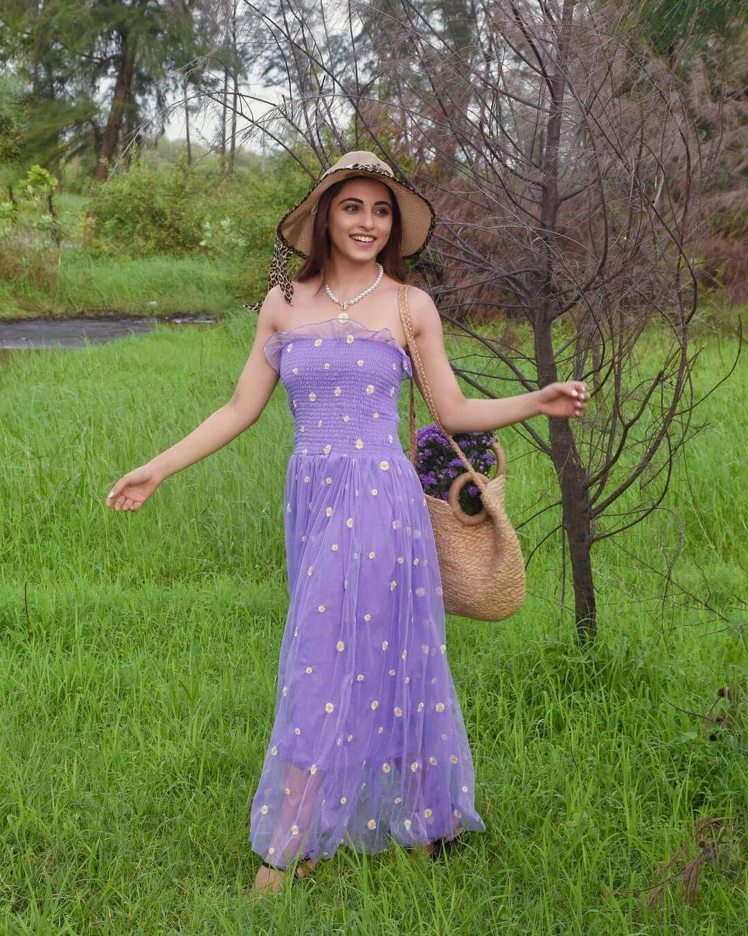 Niyati Fatnani Picnic Ready Look In Lavender Off-Shoulder Dress With Chic Hat