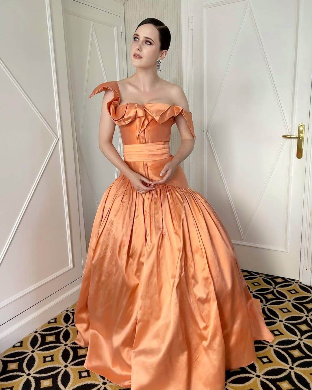 Rachel Dolled Up In Orange Ball Gown