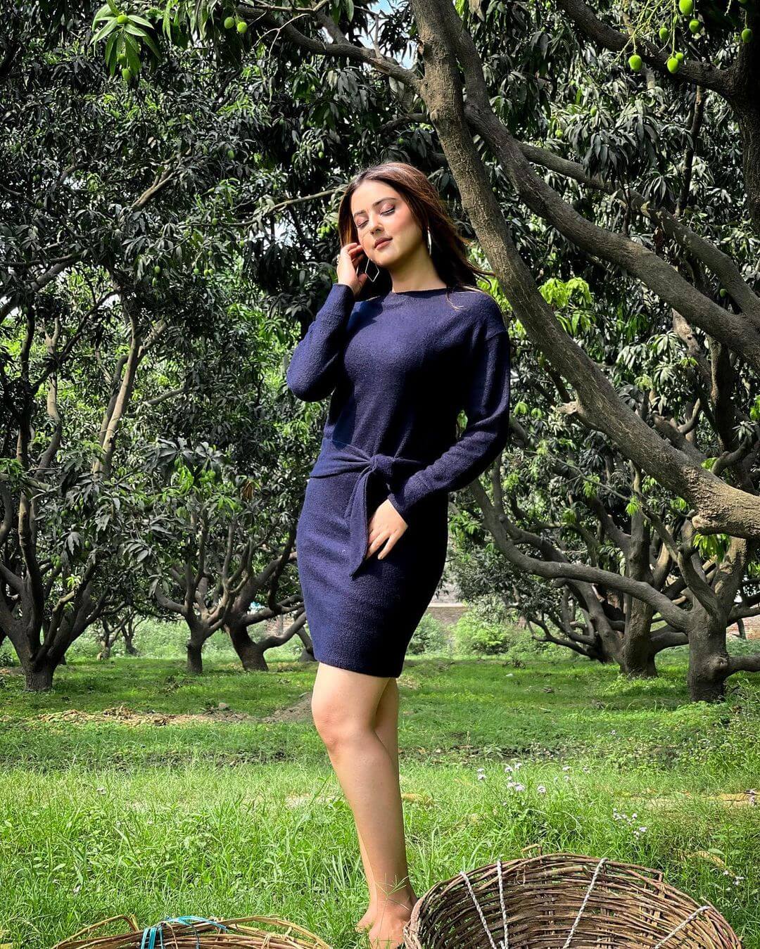 Riya Sharma In Navy Blue Full Sleeves Short Dress
