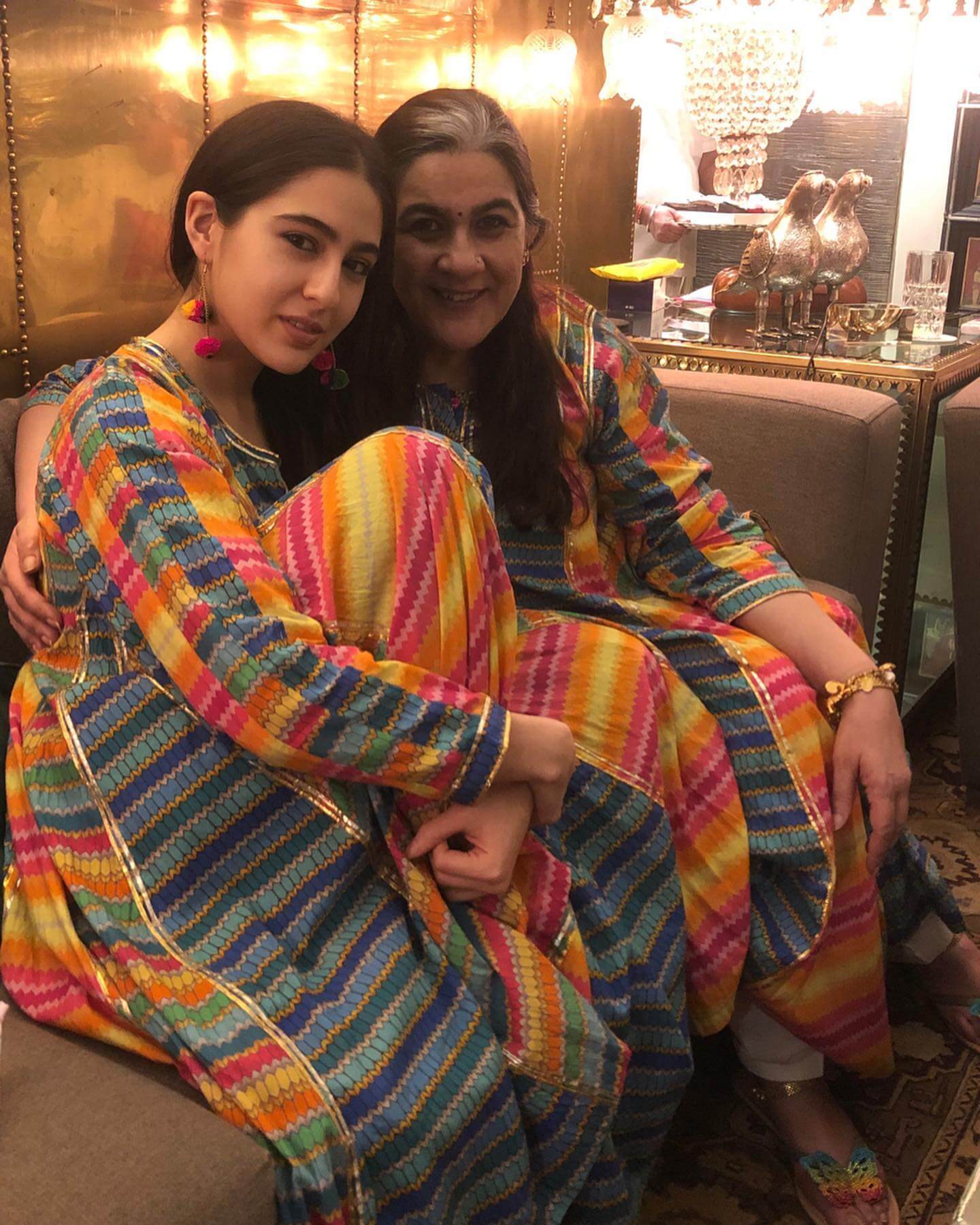 Sara Ali Khan and Amrita Singh Twinning in a Multicolor Outfit
