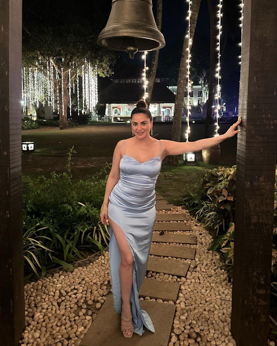 Shraddha Arya Date Night Look In Powder Blue Long Gown With Sweetheart Neckline