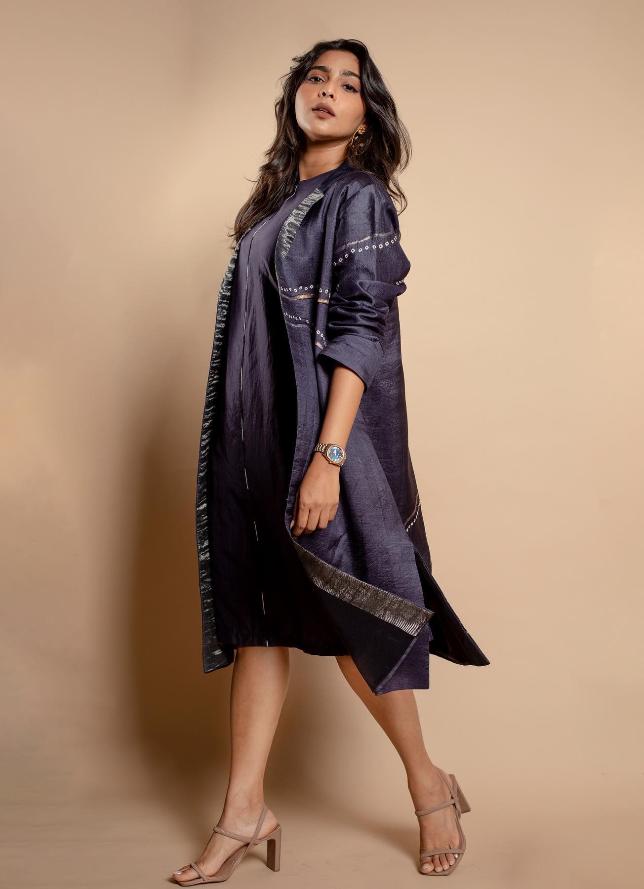 South Actress Aishwarya Lekshmi  In a Navy Blue Dress With Long Jacket