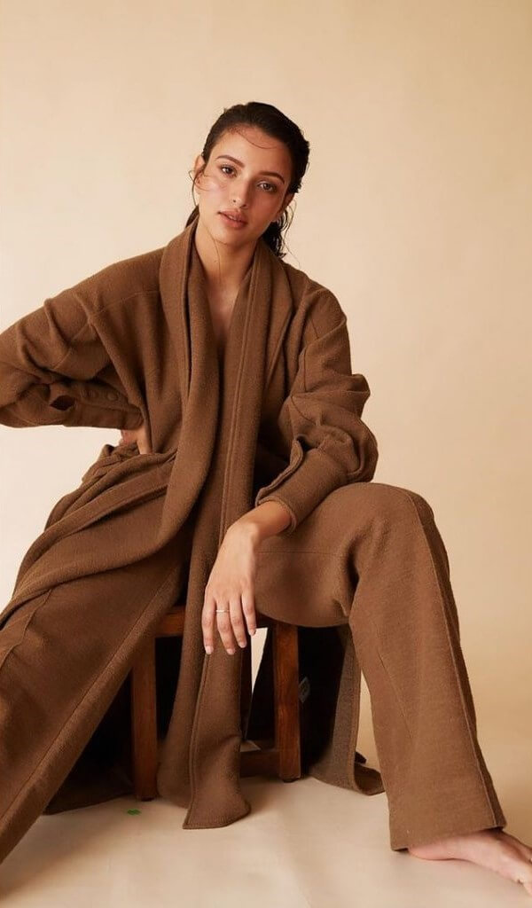 Tripti Dimri - Brown Double Cashmere Wrap Coat with Loose Pants