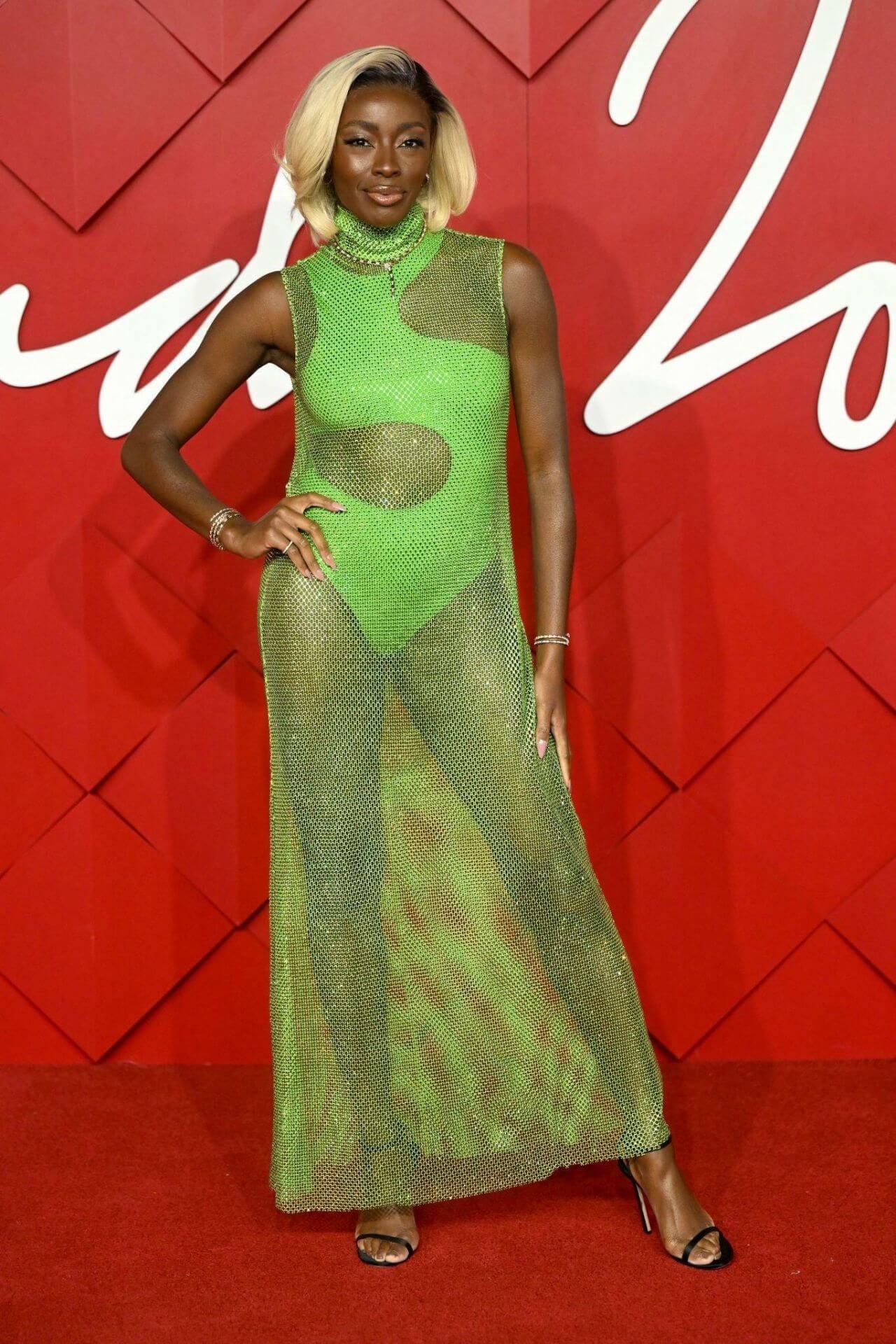 AJ Odudu –  Green Cut Out Crochet Dress - Fashion Awards 2022 in London