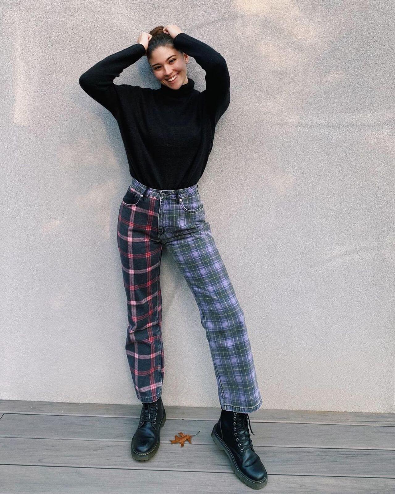 Abigail Canelle Casual Look In Vintage Pants & Black Turtle Neck Sweater
