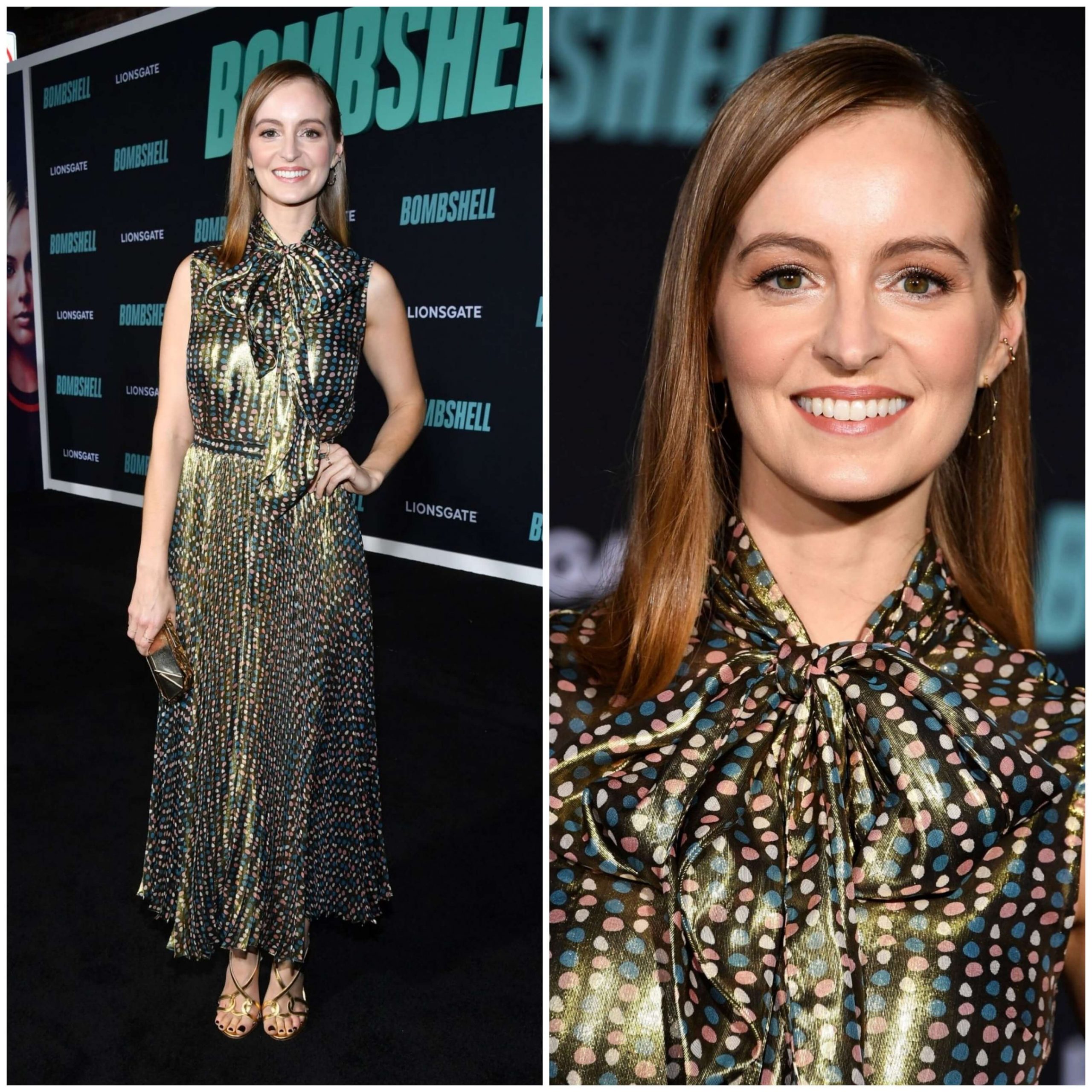 Ahna O’Reilly – In Golden Printed Long Gown - “Bombshell” Special Screening in Westwood