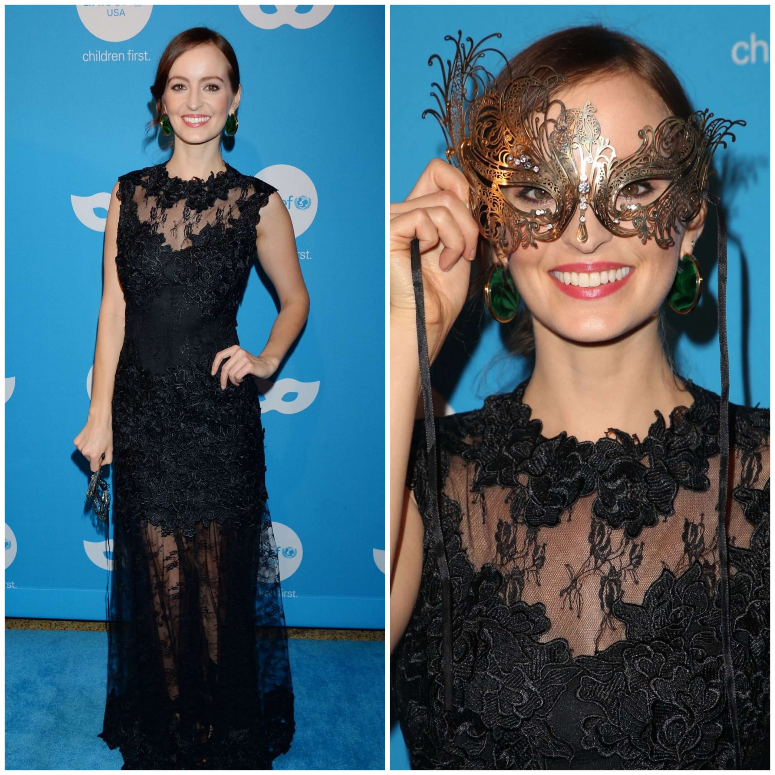 Ahna O’Reilly – In Black Sleeveless Net Long Gown - 2018 UNICEF Masquerade Ball in Los Angeles
