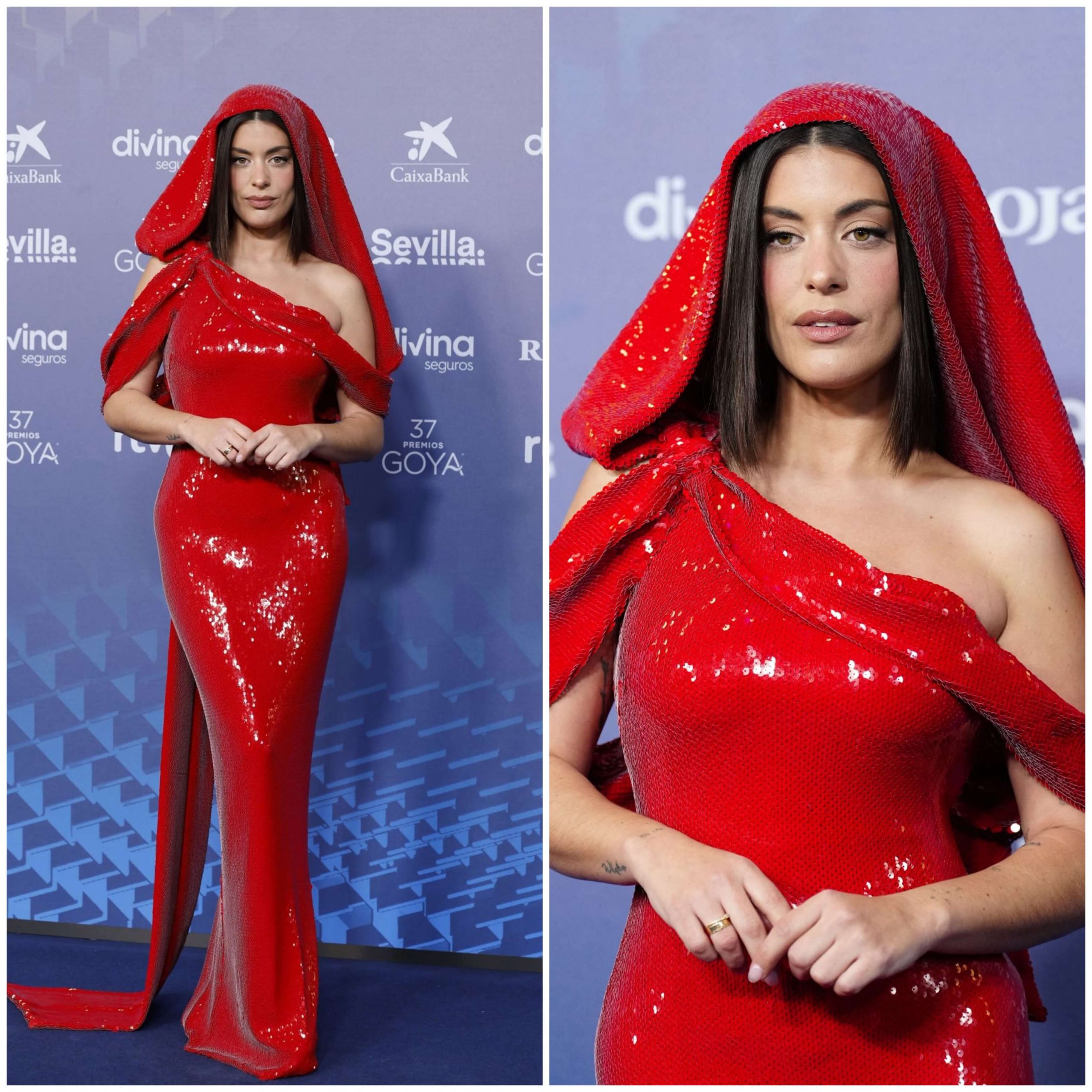 Aida Domenech – In Red Shiny Slit Cut Long Gown -  Goya Film Awards in Sevilla