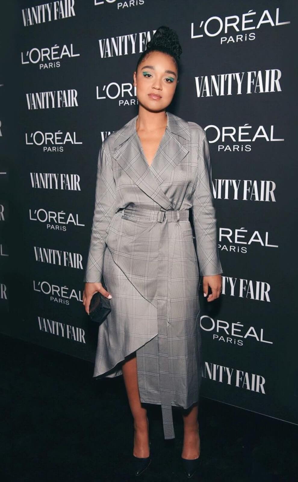 Aisha Dee – In Grey Long Blazer Outfits -  Vanity Fair & LOréal Paris Celebrate New Hollywood