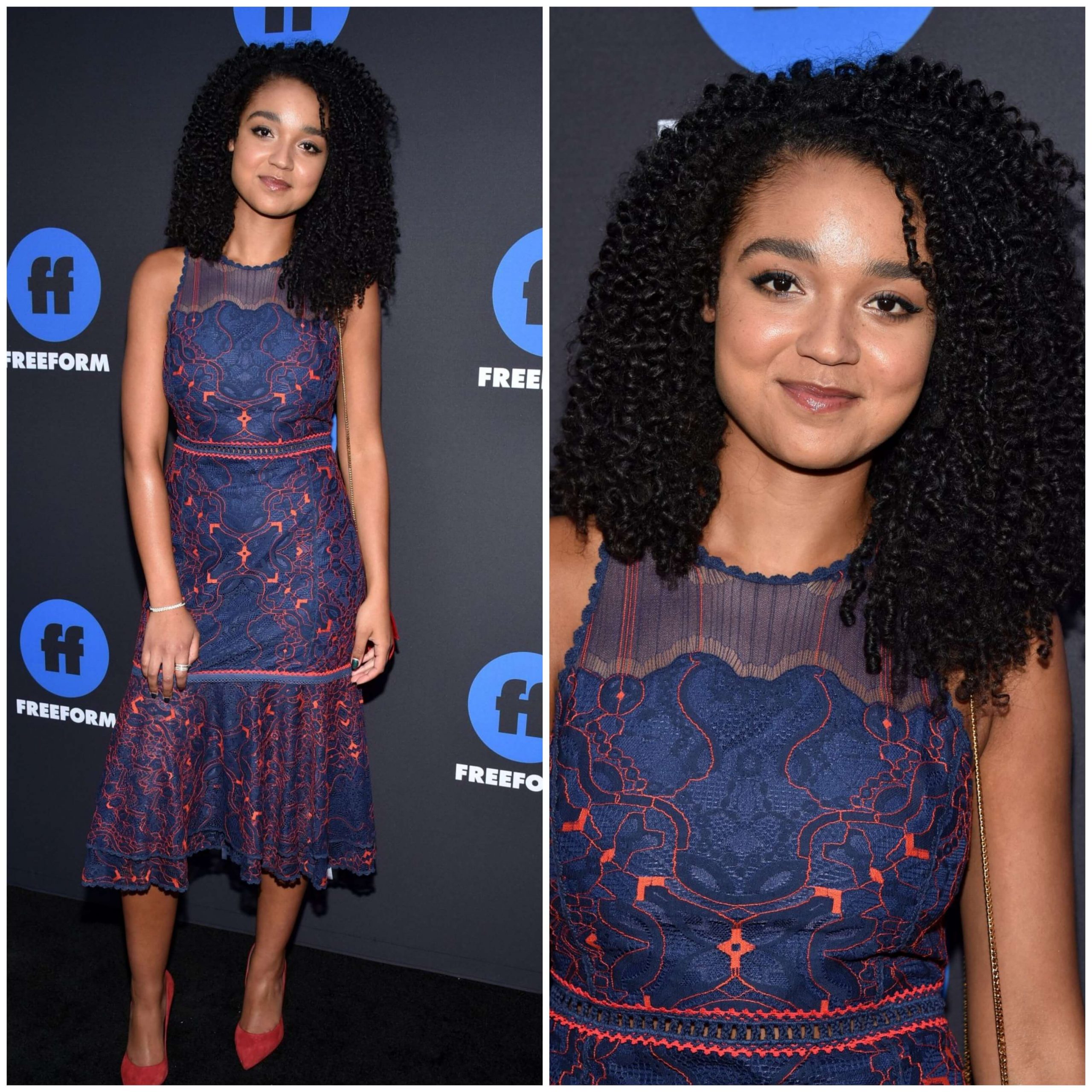 Aisha Dee – In Layered Sleeveless Short Gown -  2018 Freeform Summit in Hollywood