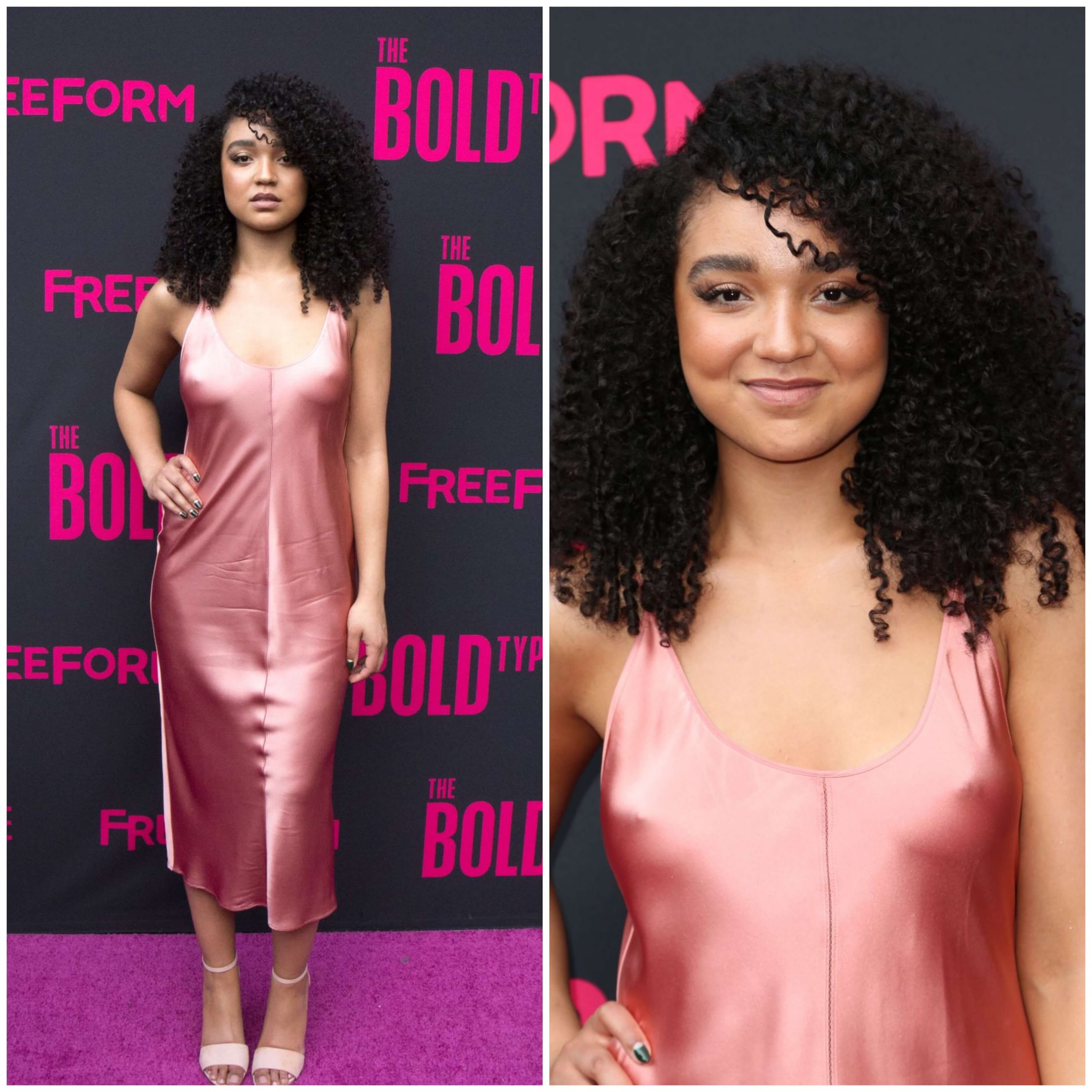 Aisha Dee – In Pink Satin Long Gown -  “The Bold Type” TV Show Premiere in NYC