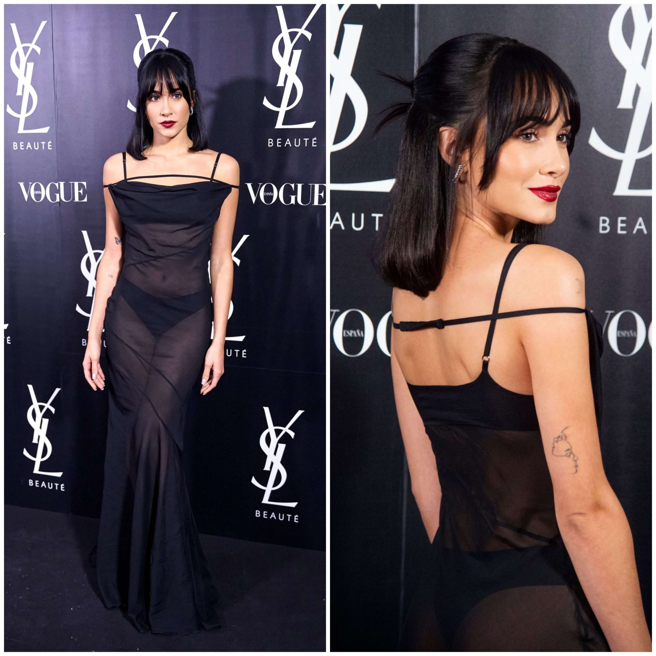 Aitana Ocana – In A Black Sheering Fish Cut Long Gown -  Vogue and Yves Saint Laurent Christmas Party in Madrid