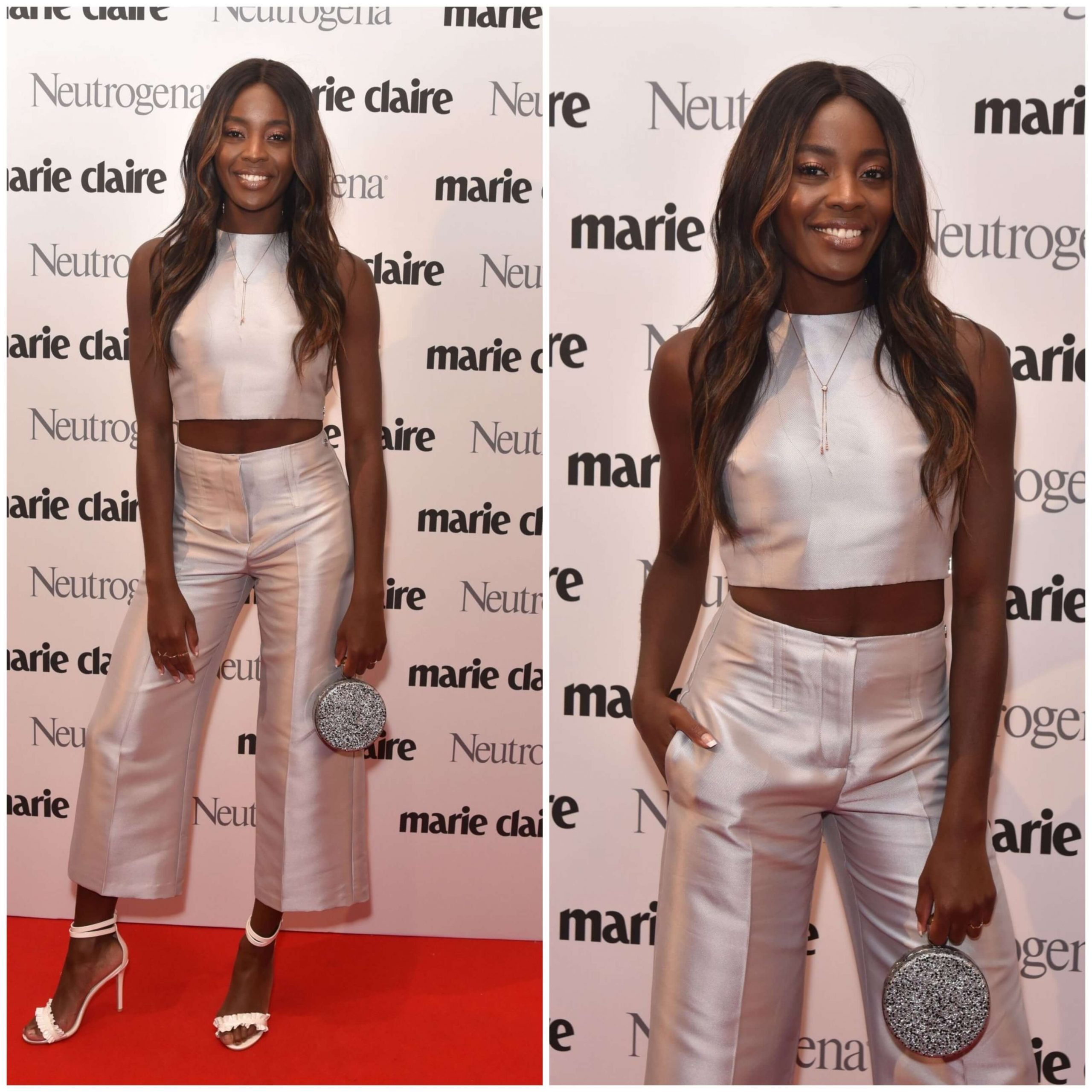 Aj Odudu –  In a Silver Sleeveless High Neck Crop Top & Pants - Marie Claire Future Shapers Awards 2017 in London