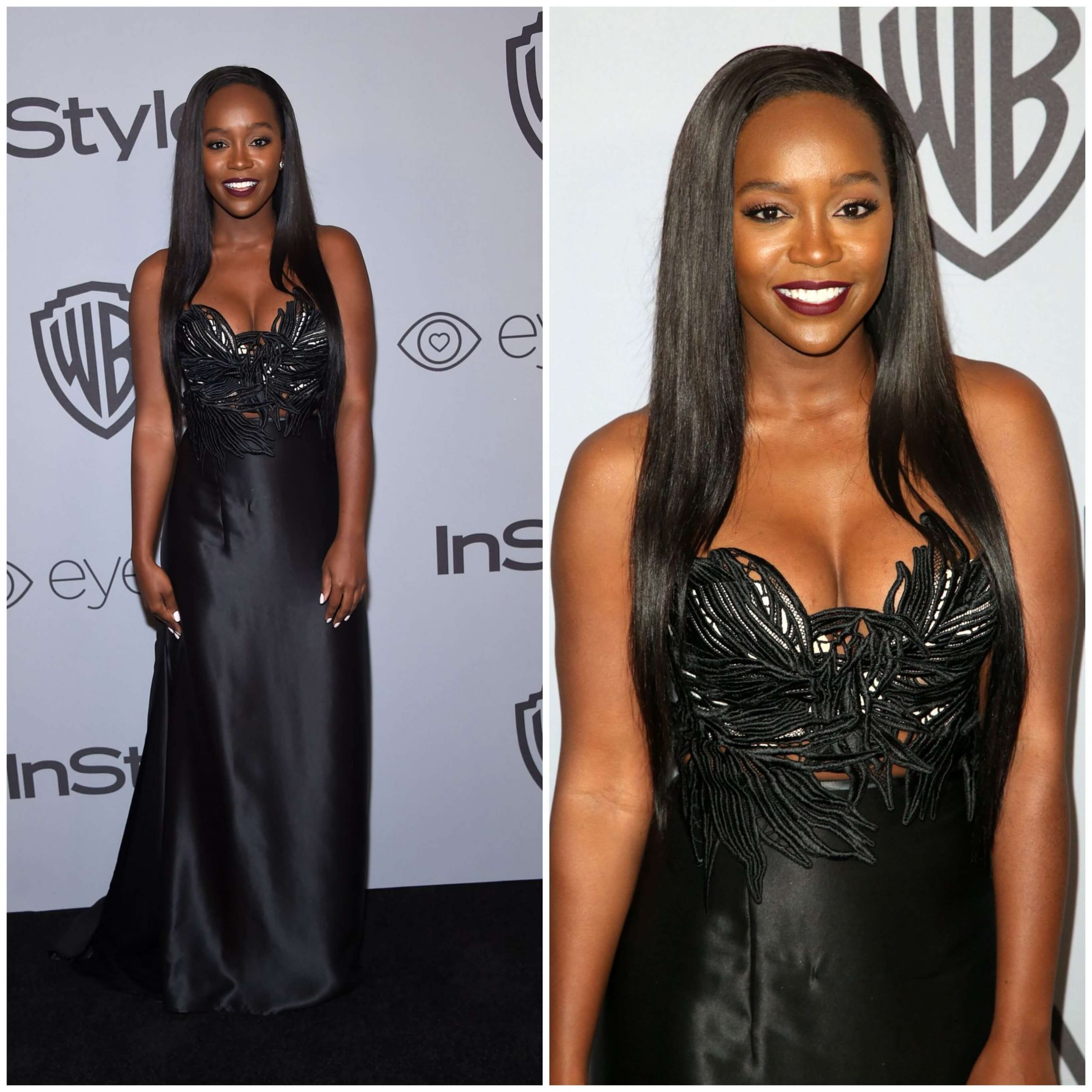 Aja Naomi King – Black Long Satin Gown -  In Style and Warner Bros Golden Globes 2018 After Party