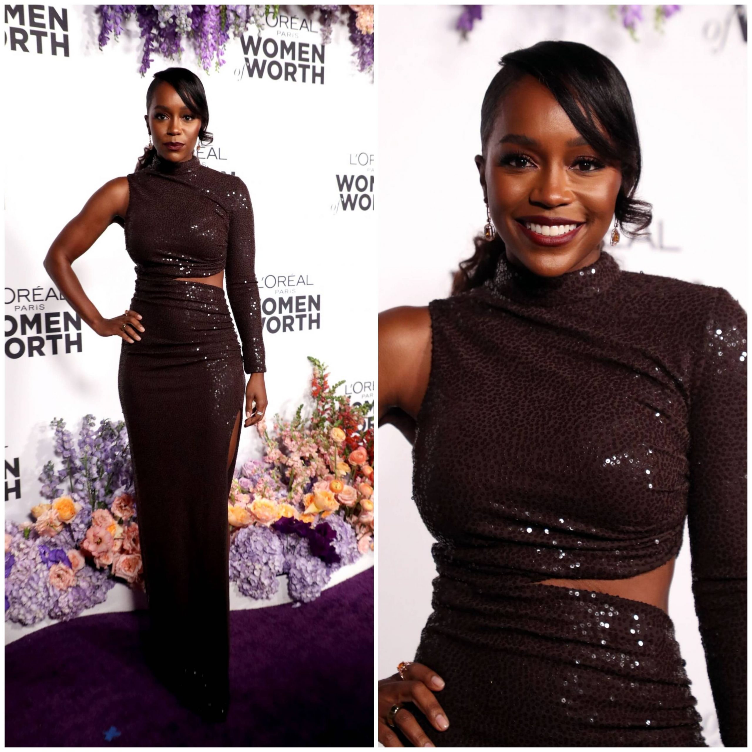 Aja Naomi King –  In Brown Sequenced  Long Gown - L’Oréal Paris’ Women of Worth Celebration in Los Angeles