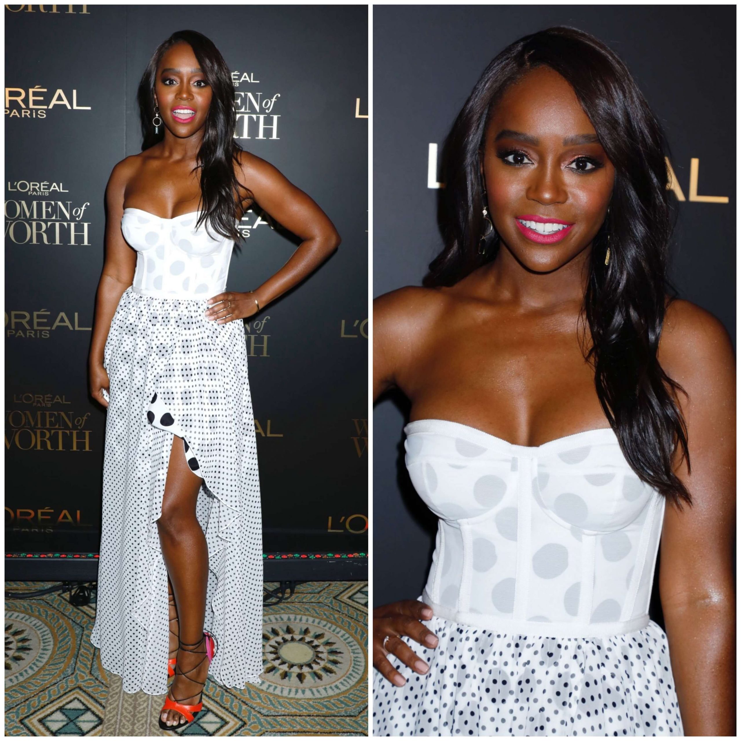Aja Naomi King –  White Off-Shoulder Slit Cut Gown - 2018 L’Oreal Women of Worth Awards in NY