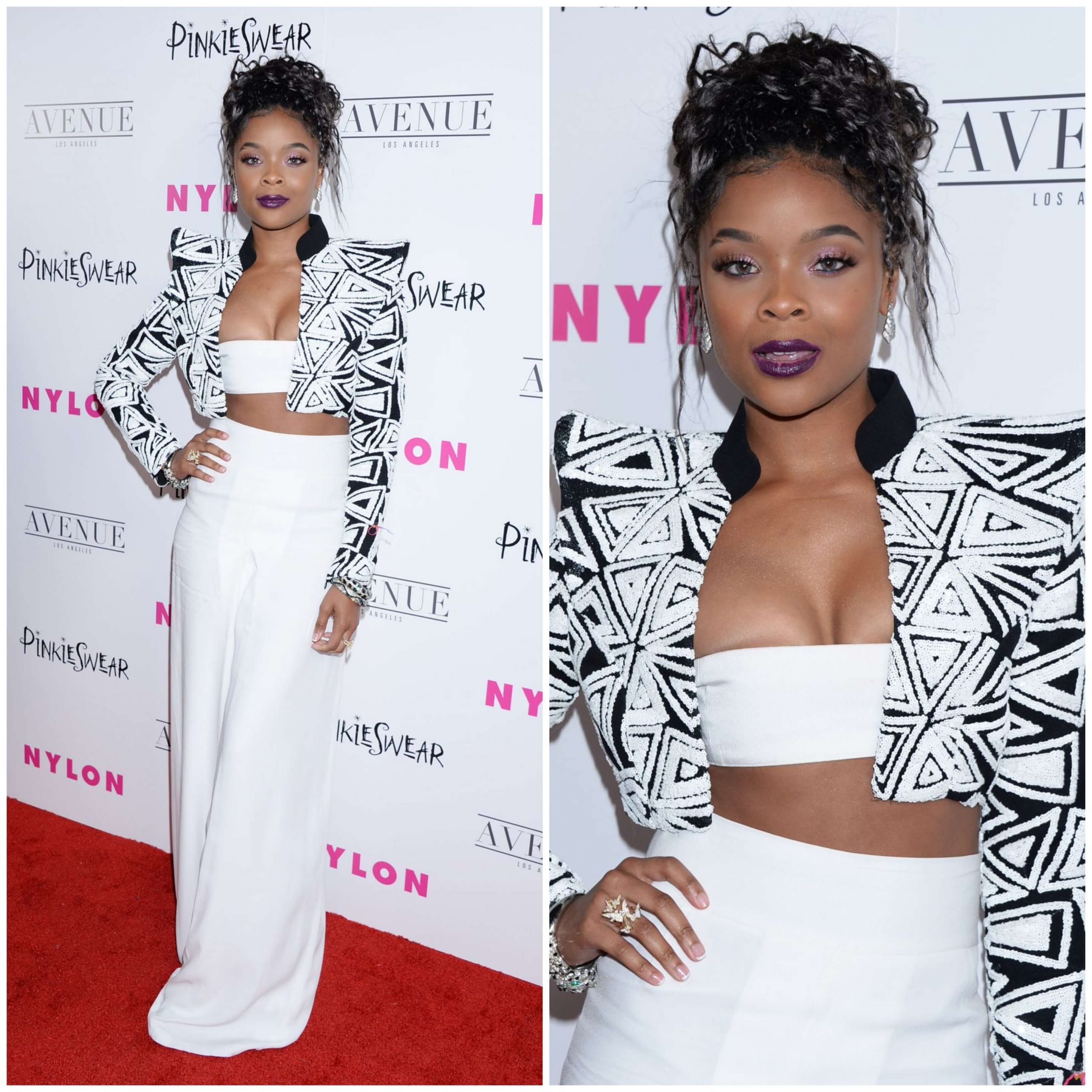 Ajiona Alexus – In A Black & White Puffy Jacket With Tube Top & White Plazzos-  NYLON Young Hollywood Party in LA