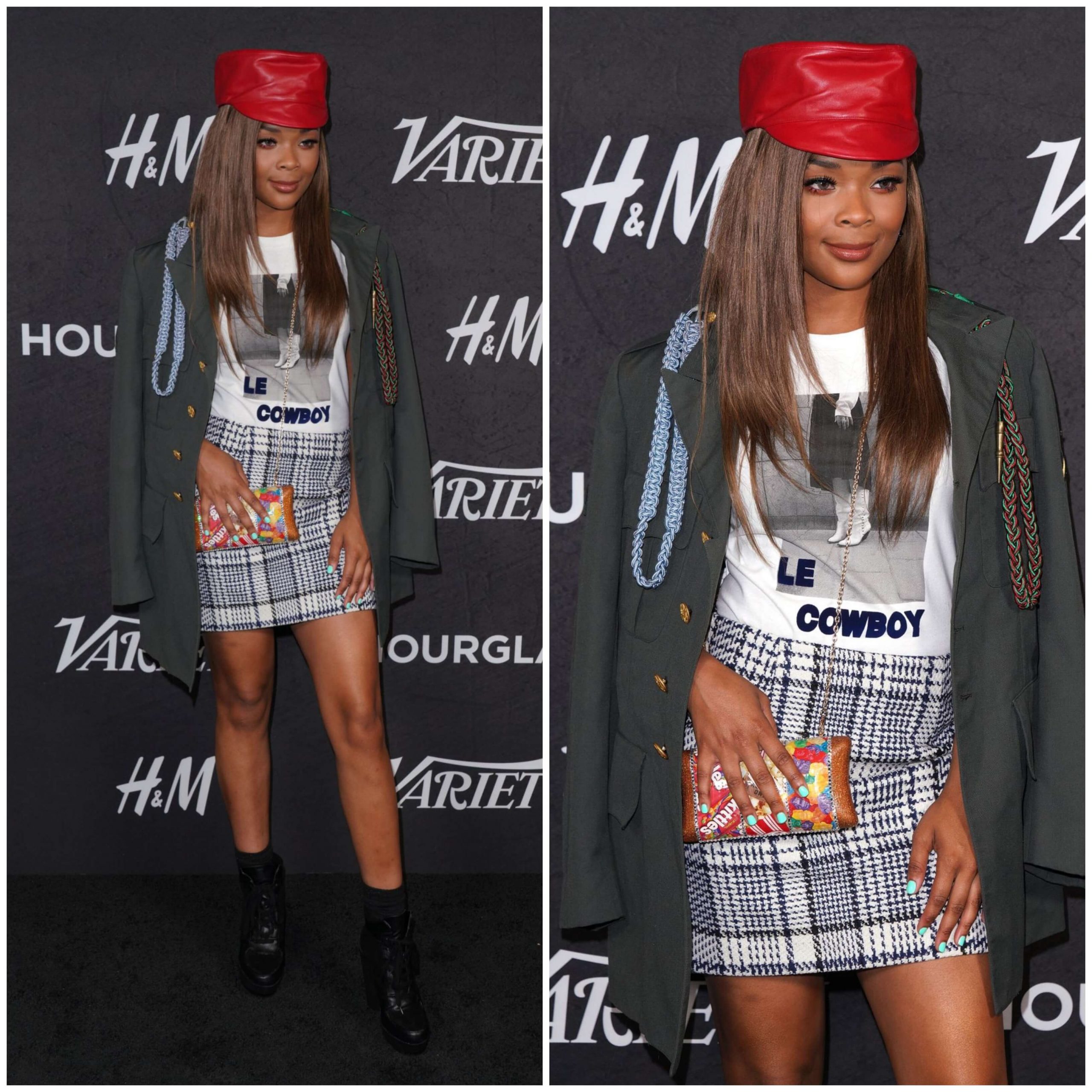 Ajiona Alexus –  In Olive Green Blazer & White T-Shirt With Short Skirt - 2018 Variety Annual Power of Young Hollywood