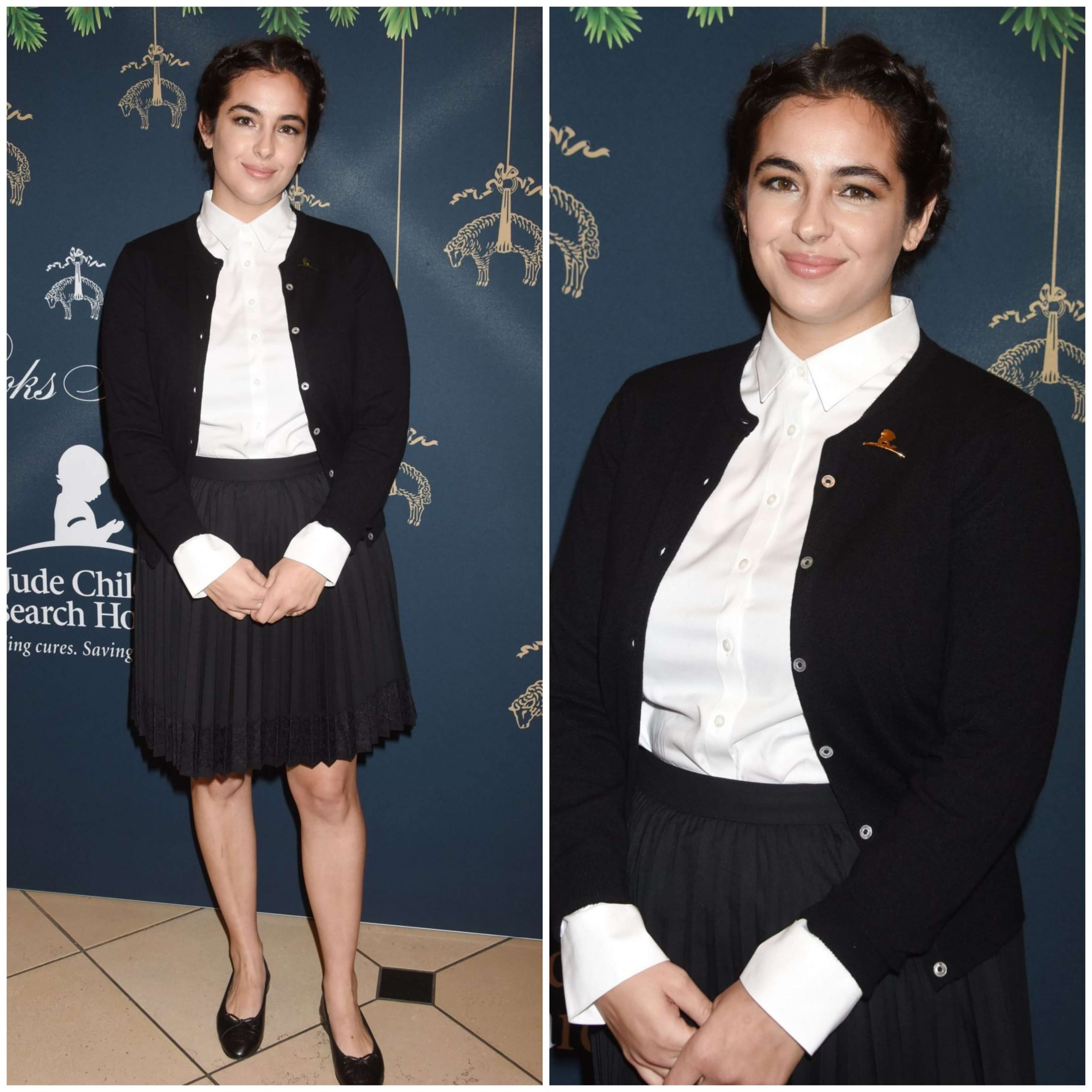 Alanna Masterson – In A White Collar Shirt & Pleated Black Skirt with Short Shrug -  Brooks Brothers and St. Jude Annual Holiday Party in LA