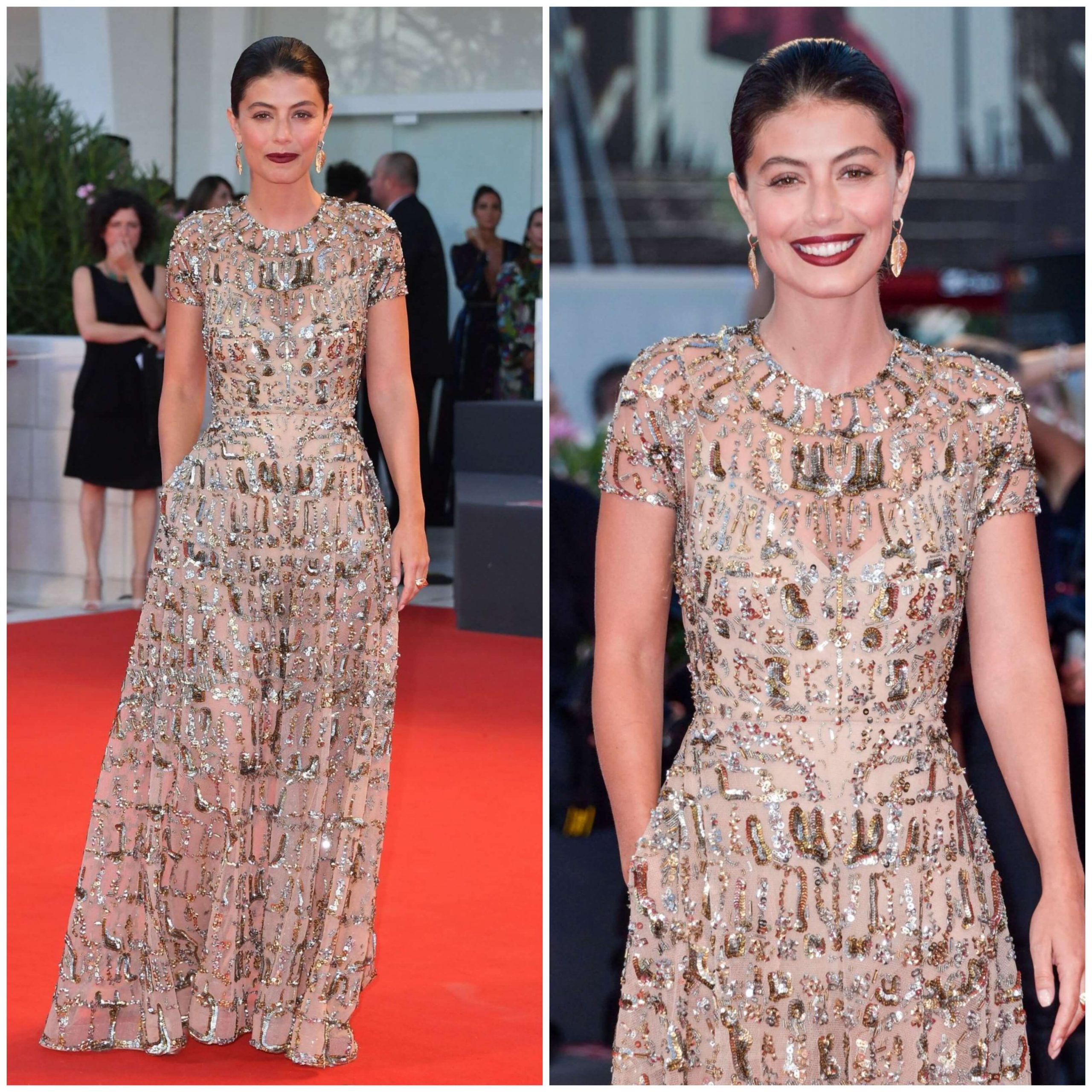 Alessandra Mastronardi – In A Golden  Glitter Work Long Gown - “About Endlessness” Premiere at the 76th Venice Film Festival