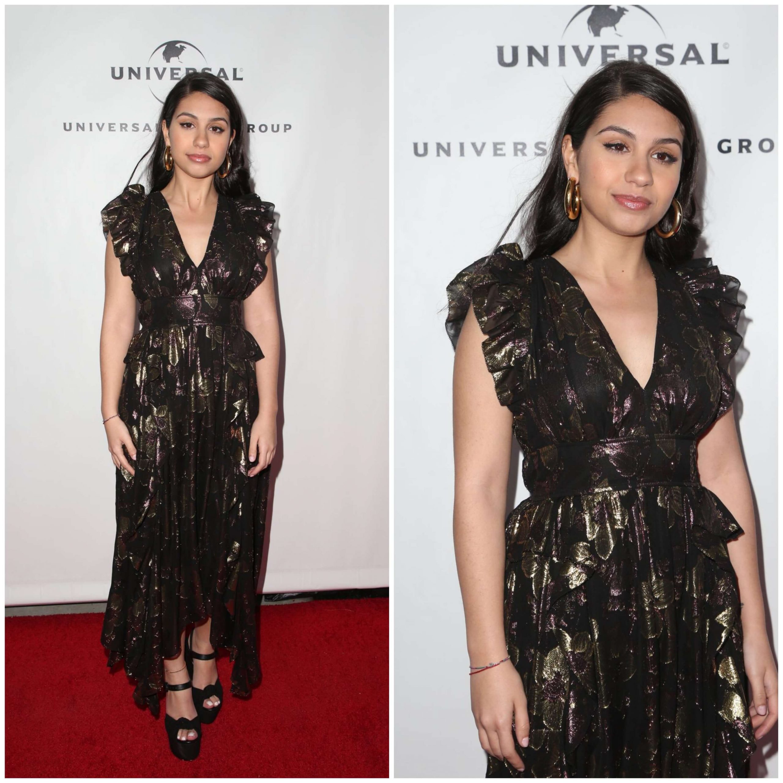 Alessia Cara – In Olive Green Shiny Ruffled Gown Outfit -  Universal Music Group Grammy After Party