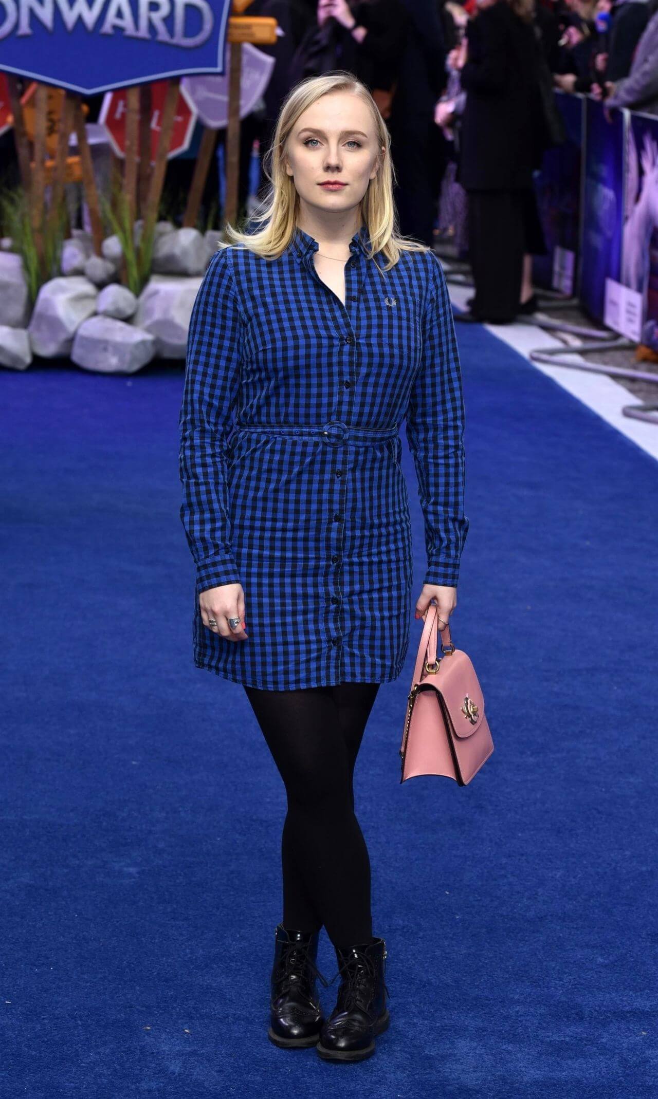 Alexa Davies – In Blue Checked Shirt Outfit - “Onward” Premiere in London