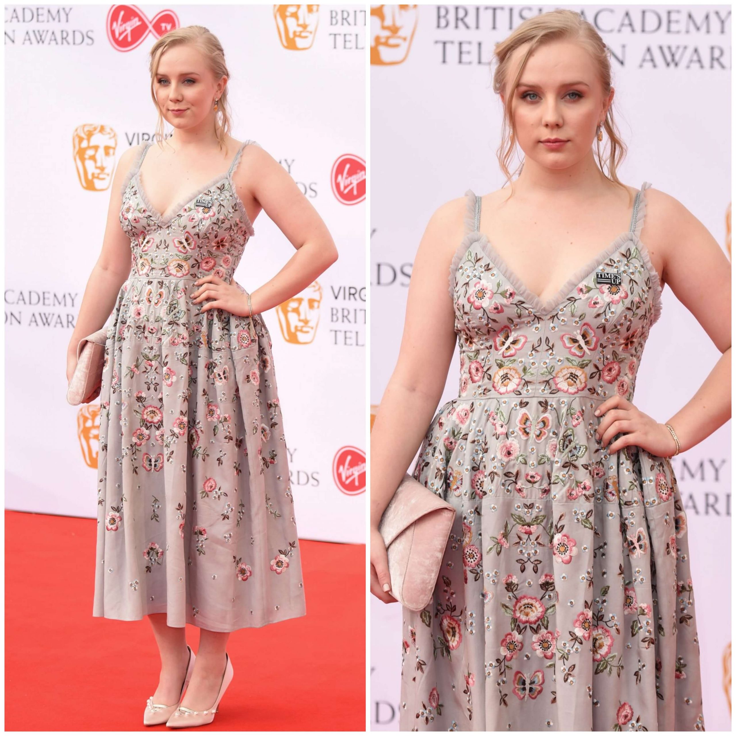 Alexa Davies –In Deep Neckline Floral Printed Outfit -  BAFTA TV Awards 2018 in London
