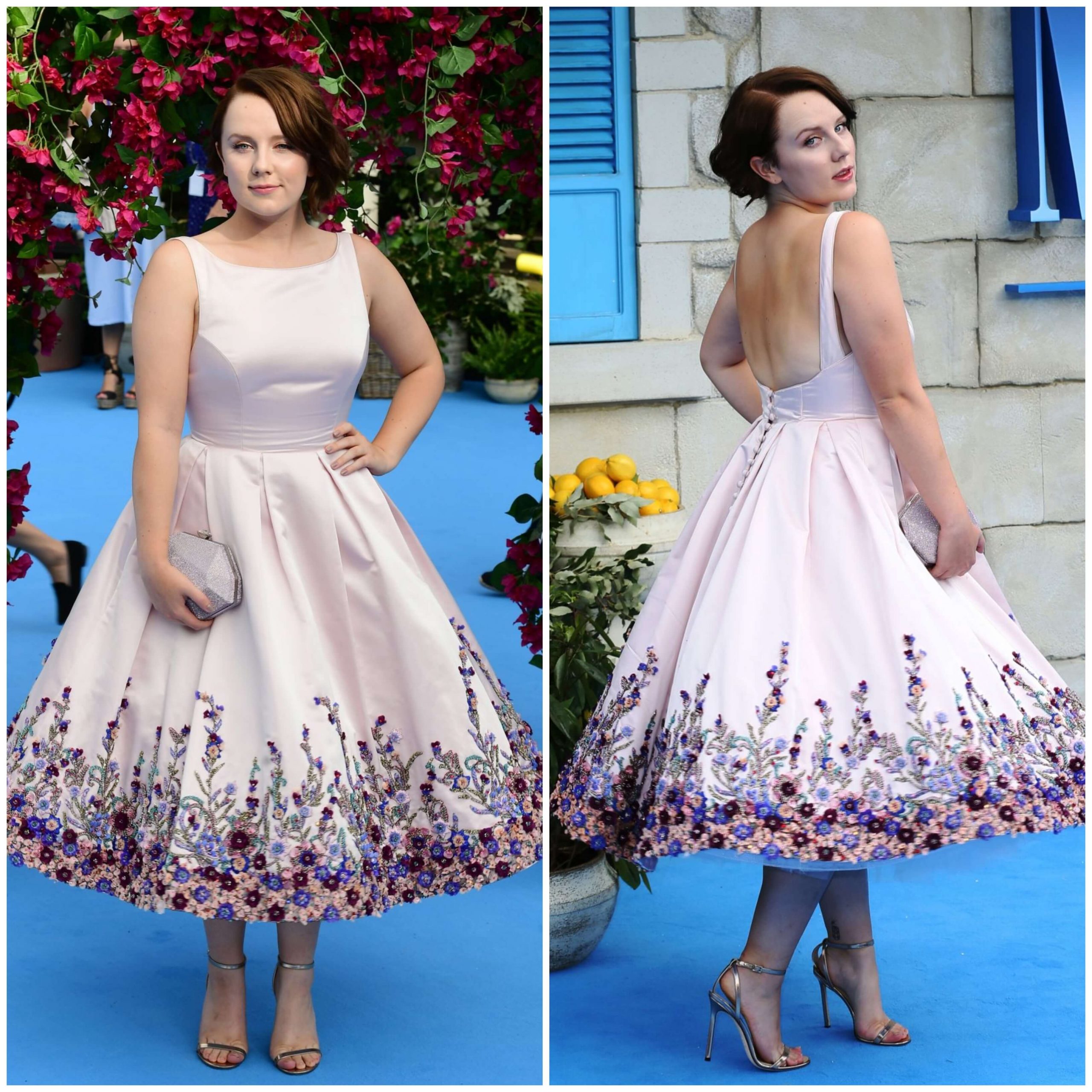 Alexa Davies –In White Floral Printed Flared Gown -  “Mamma Mia: Here We Go Again” Premiere in London