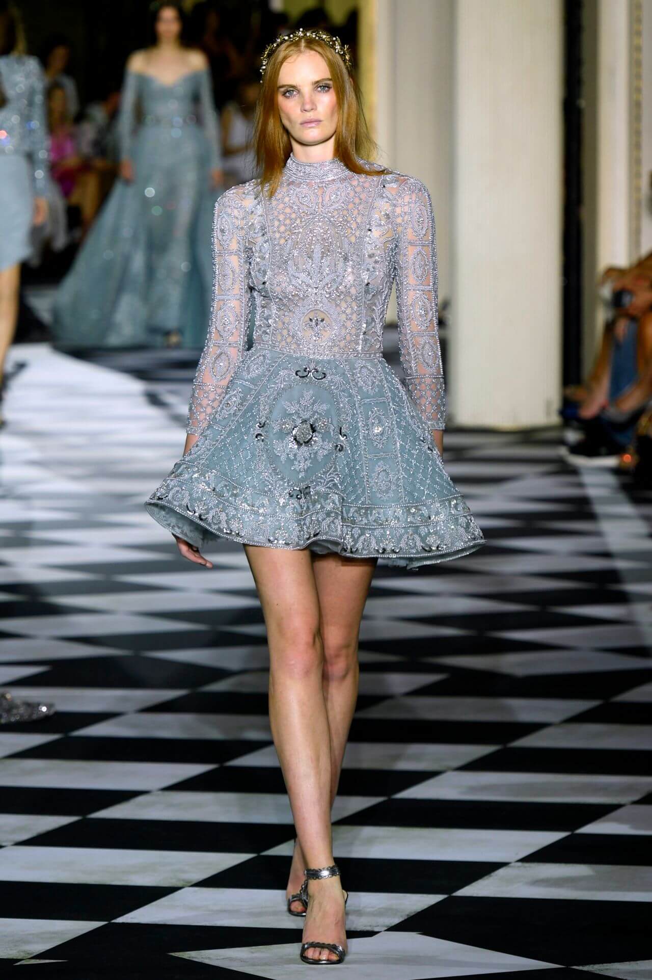 Alexina Graham - In Full Sleeves Flared Frock Outfit -  Walking Zuhair Murad Show, PFW in Paris - 1