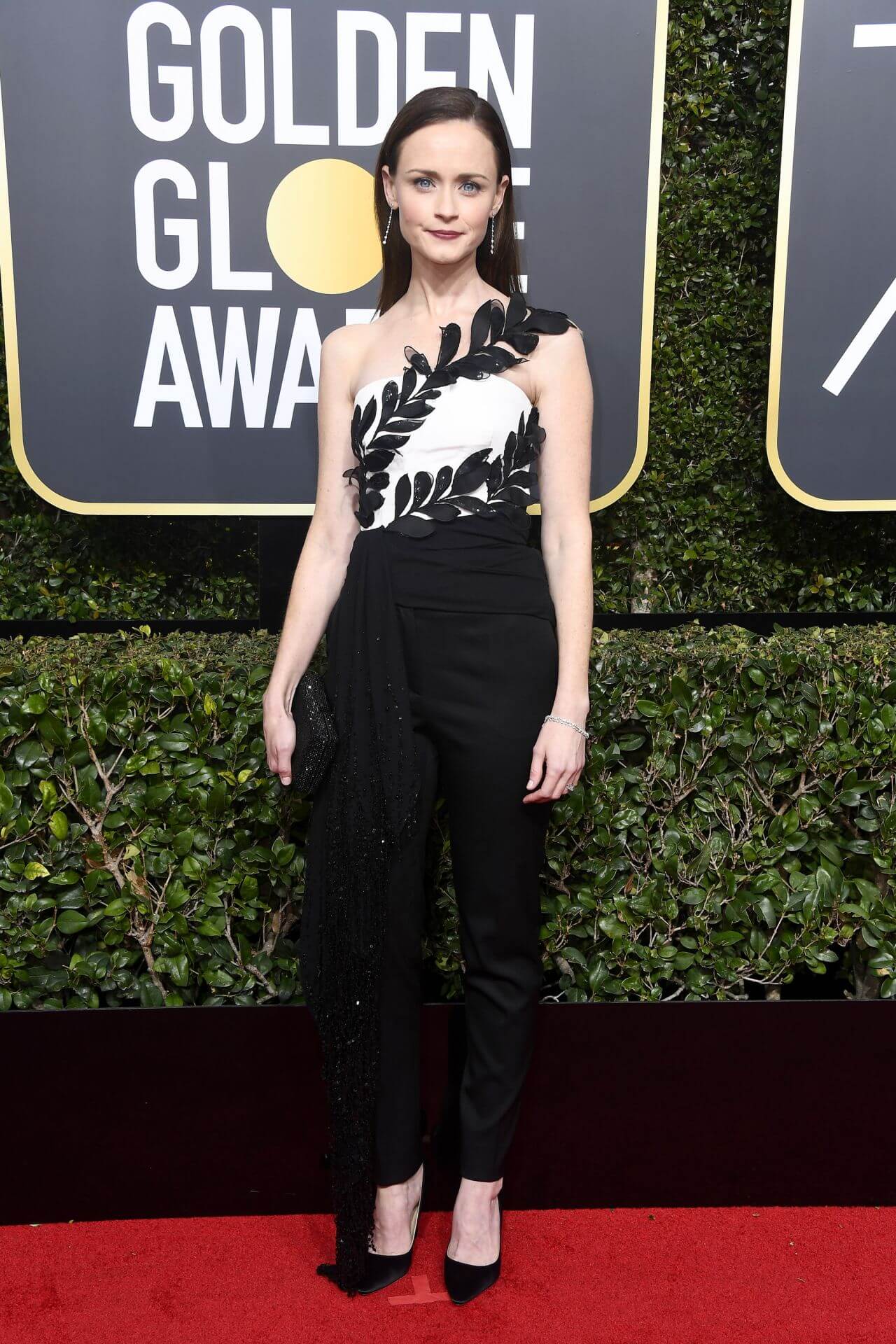 Alexis Bledel – In Black & White Off shoulder Outfit -  Golden Globe Awards