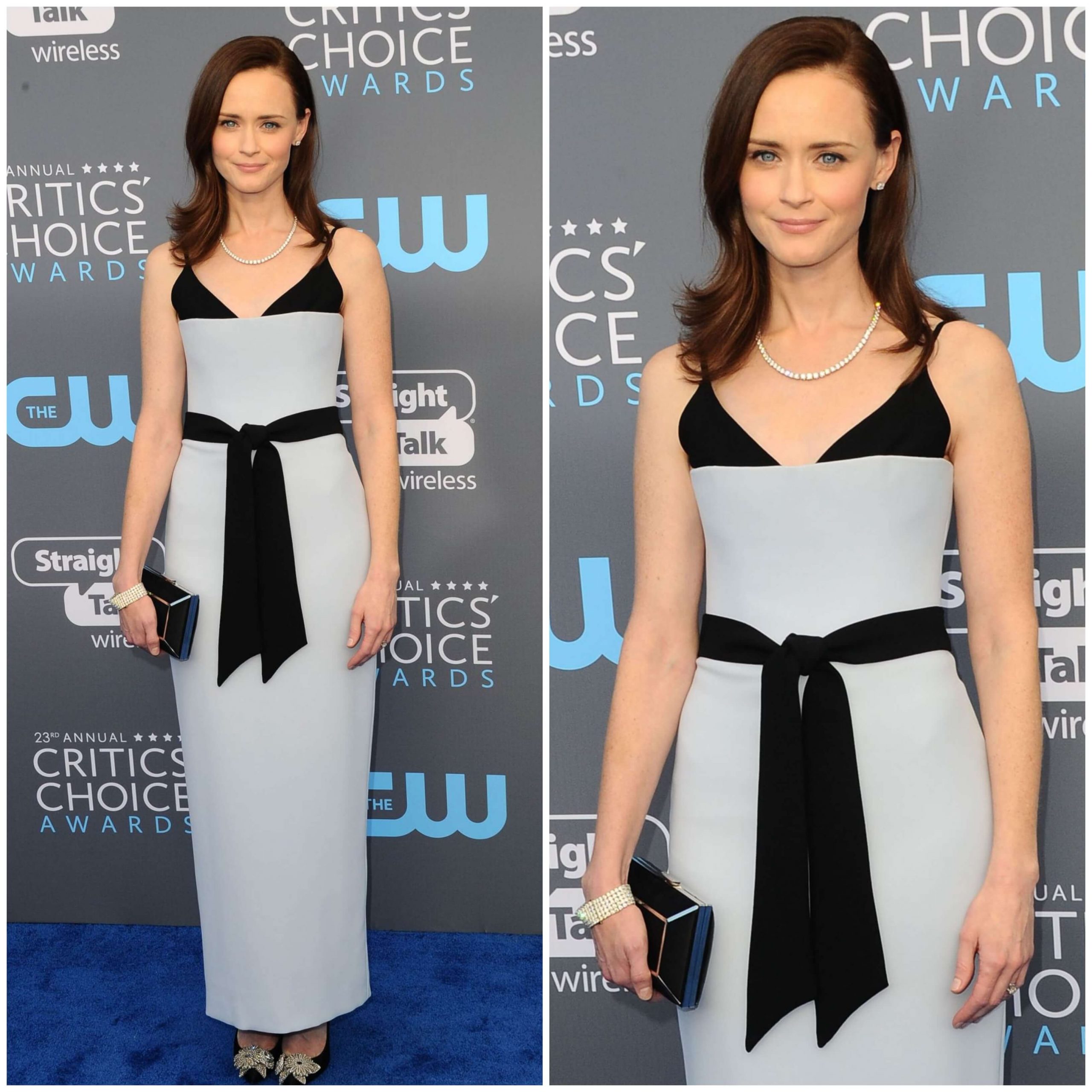 Alexis Bledel – In Strape Sleeves Long Dress With Cloth Belt-  2018 Critics’ Choice Awards