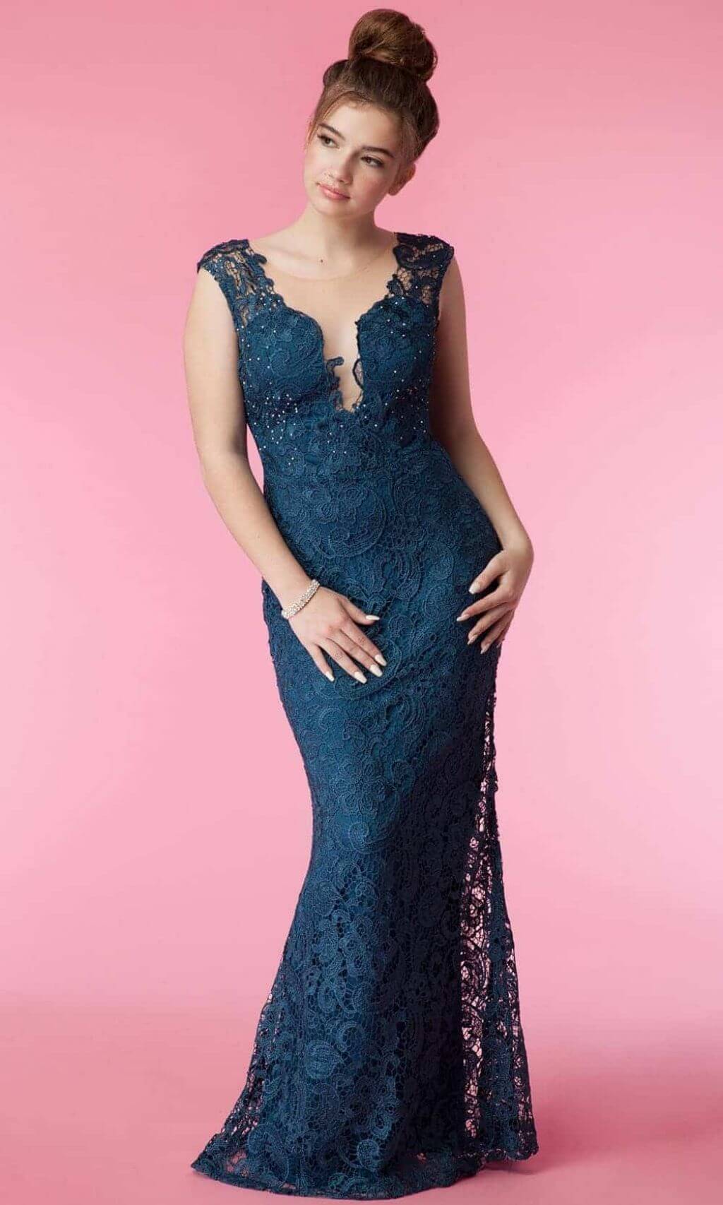 Alexis Jayde Burnett - In Blue Deep Neckline Sleeveless Long Gown -  Photoshoot - 2