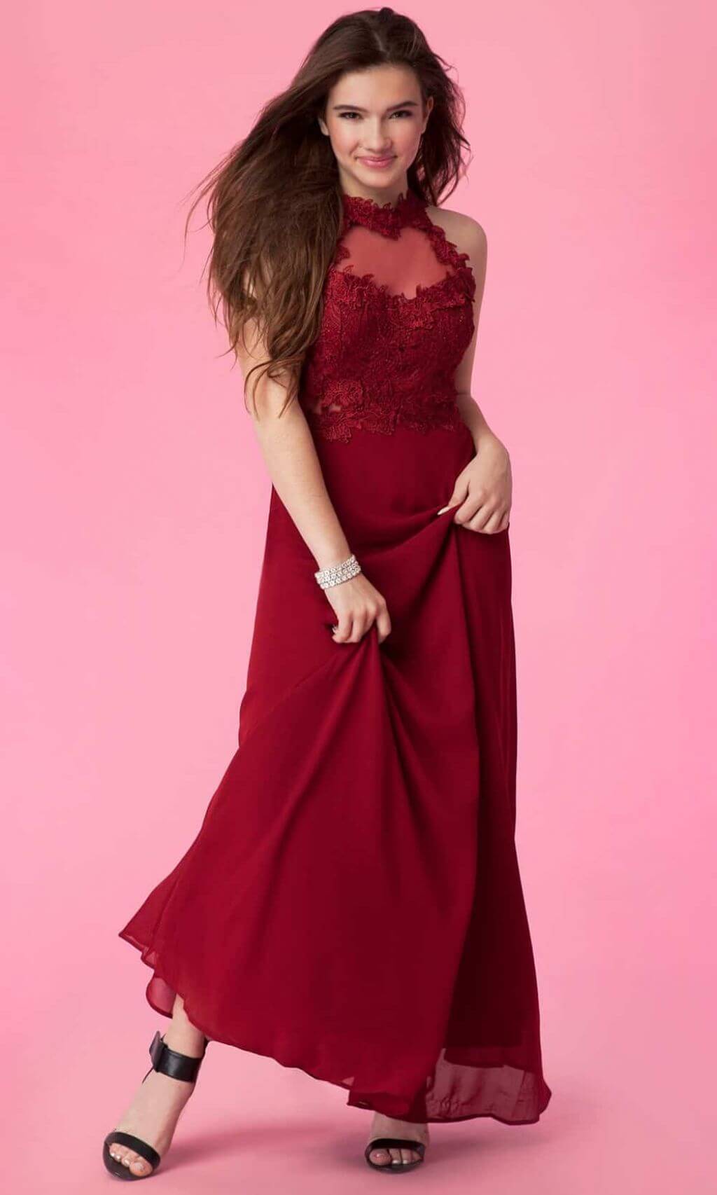 Alexis Jayde Burnett - In Maroon Sleeveless Long Gown -  Photoshoot - 1