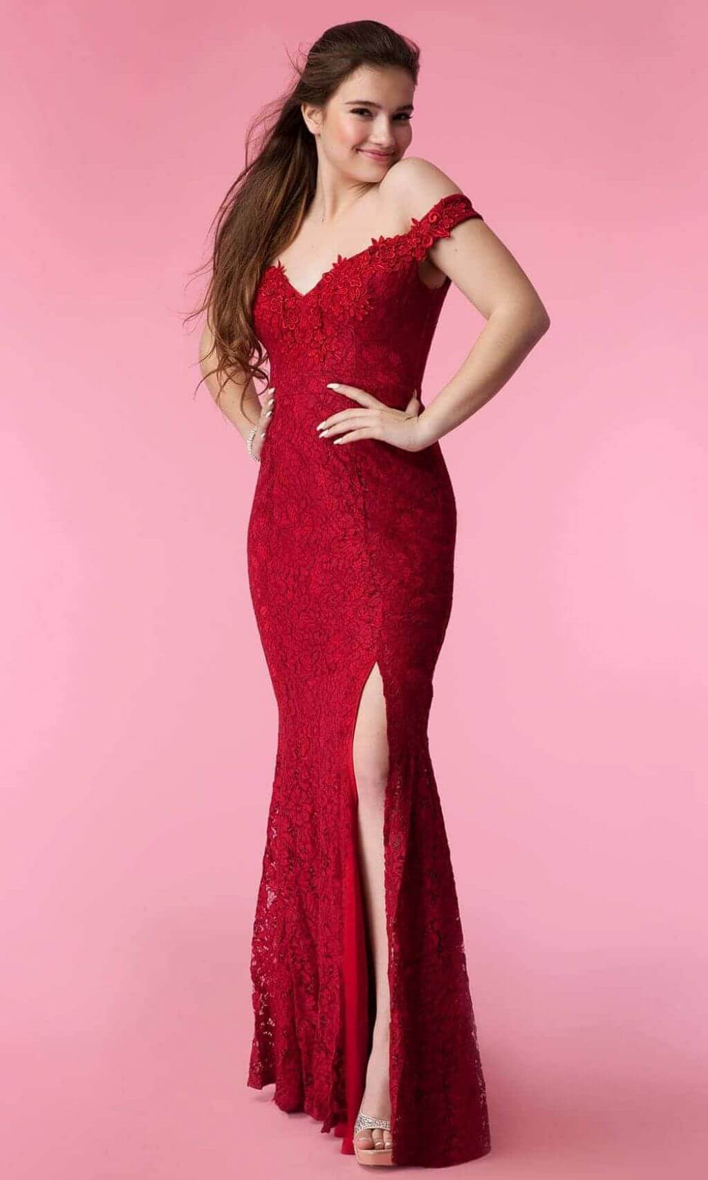 Alexis Jayde Burnett - In Red Off Shoulder Net Slit Cut Long Gown -  Photoshoot - 4
