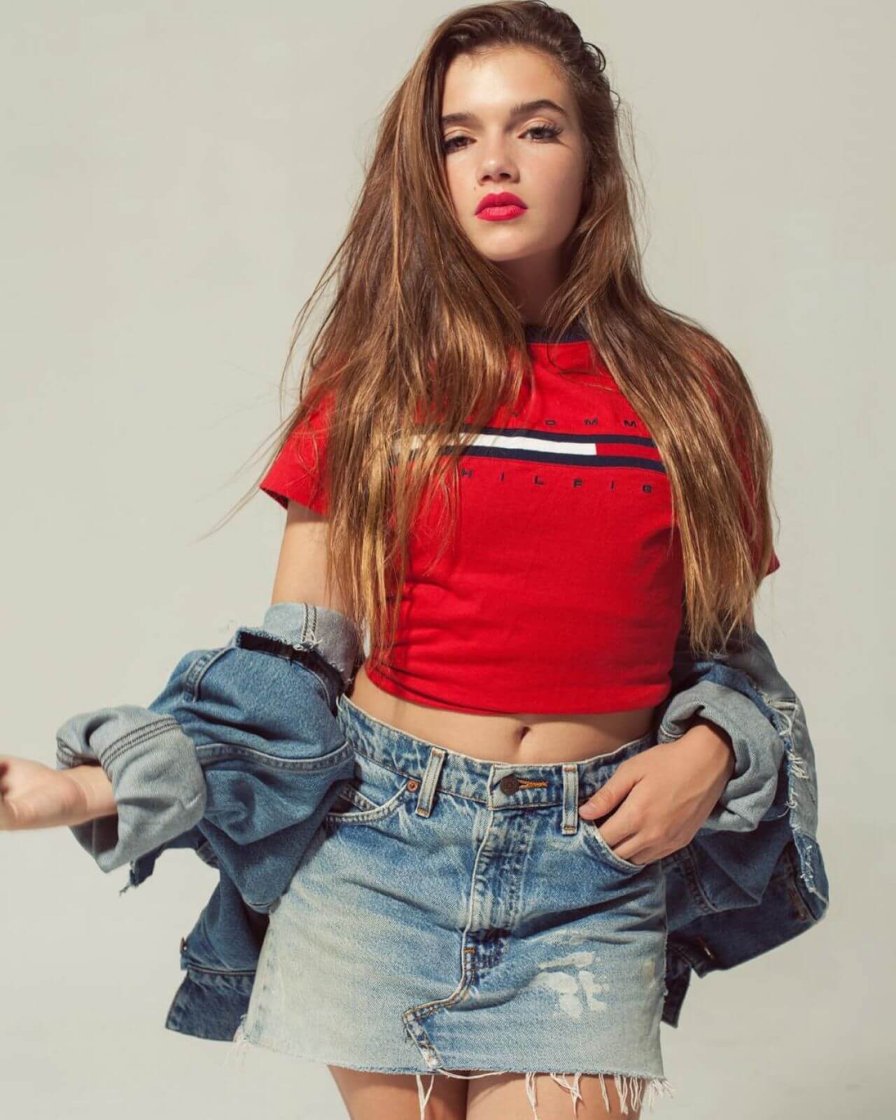 Alexis Jayde Burnett - Red Crop Top & Denim Mini Skirt -  Photoshoot - 9