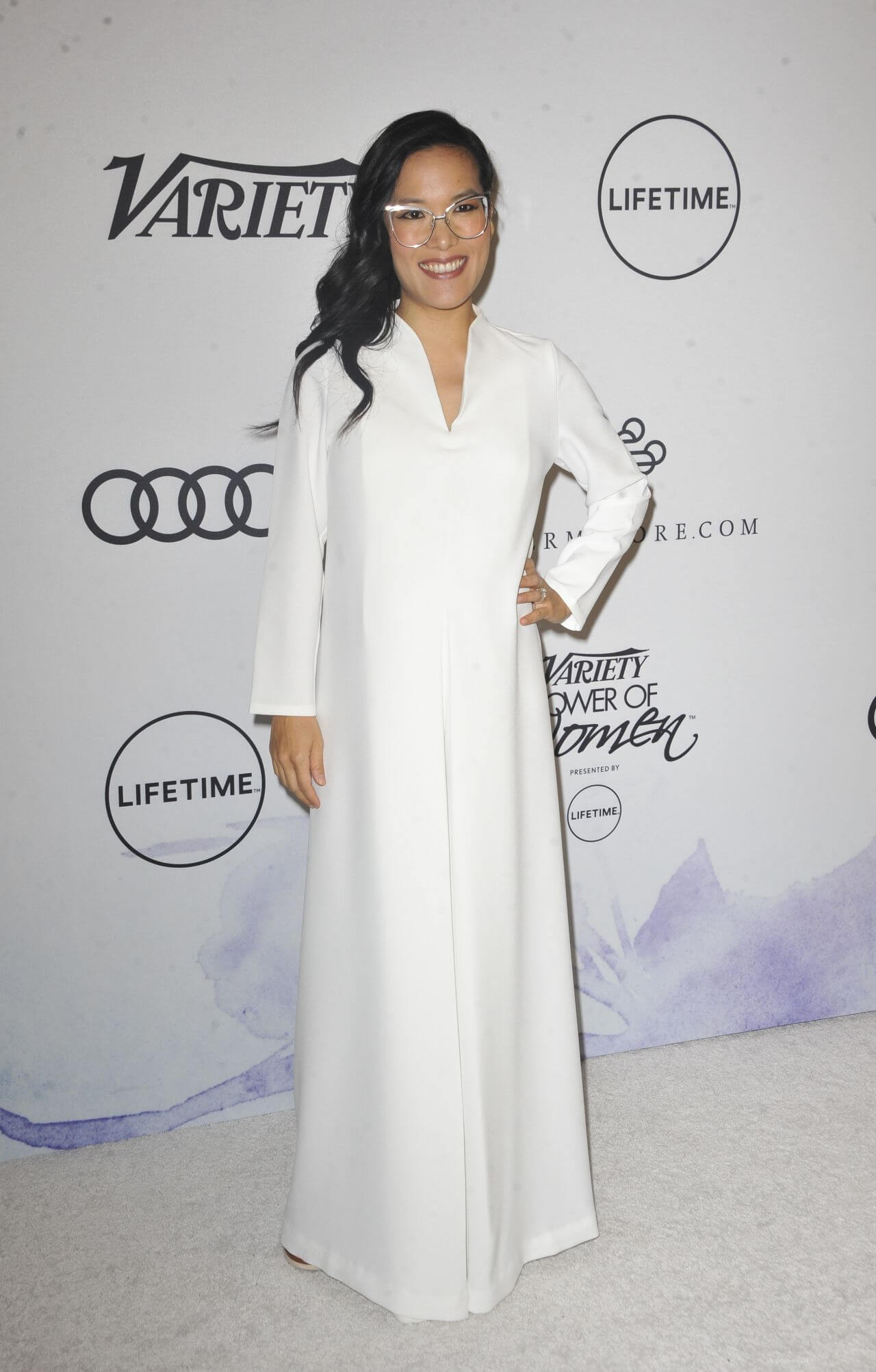 Ali Wong –Exquisite In White Full Sleeves Half Collar Long Dress  -  Variety’s Power of Women in Los Angeles