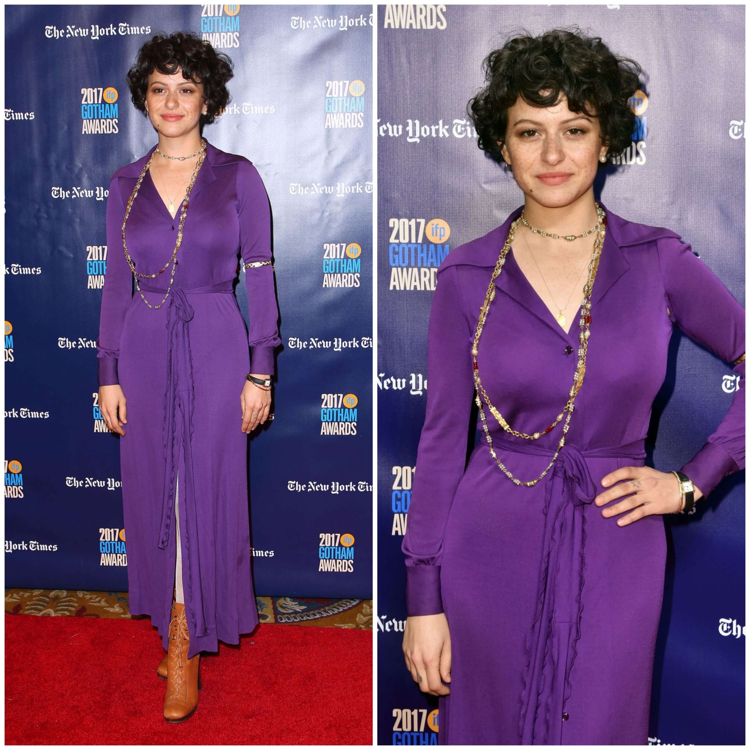 Alia Shawkat –In Purple Collar Neck Long Slit Dress -  Gotham Independent Film Awards 2017 Red Carpet