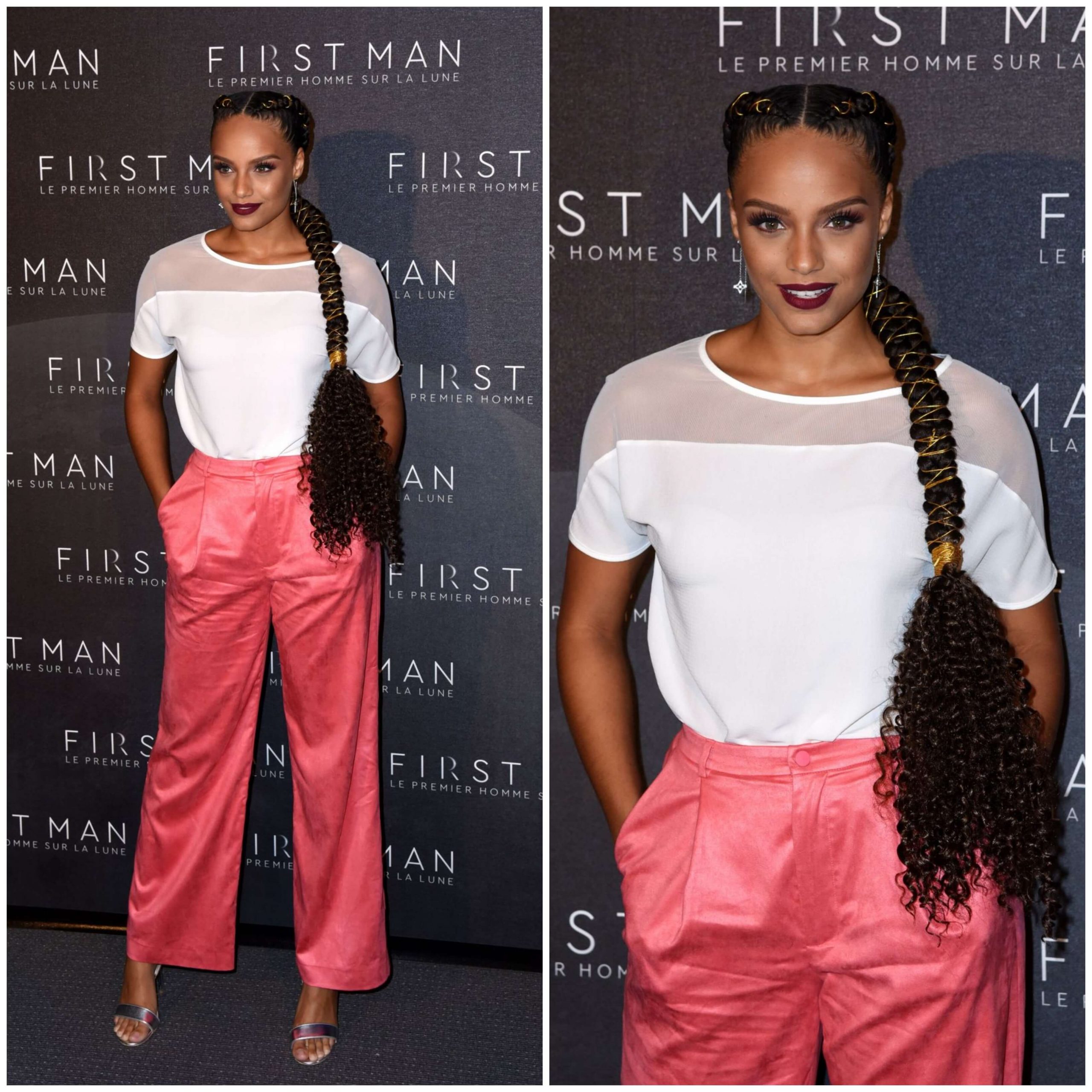 Alicia Aylies –  White Top & Pink Trousers - “First Man” Premiere in Paris