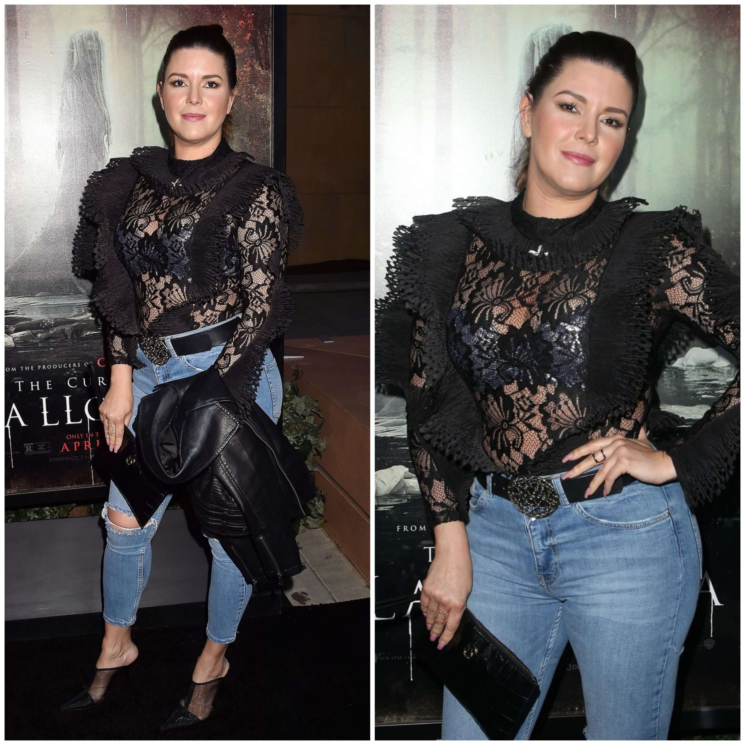 Alicia Machado –In Black ruffled Top & Damaged Jeans “The Curse of La Llorona” Premiere in LA