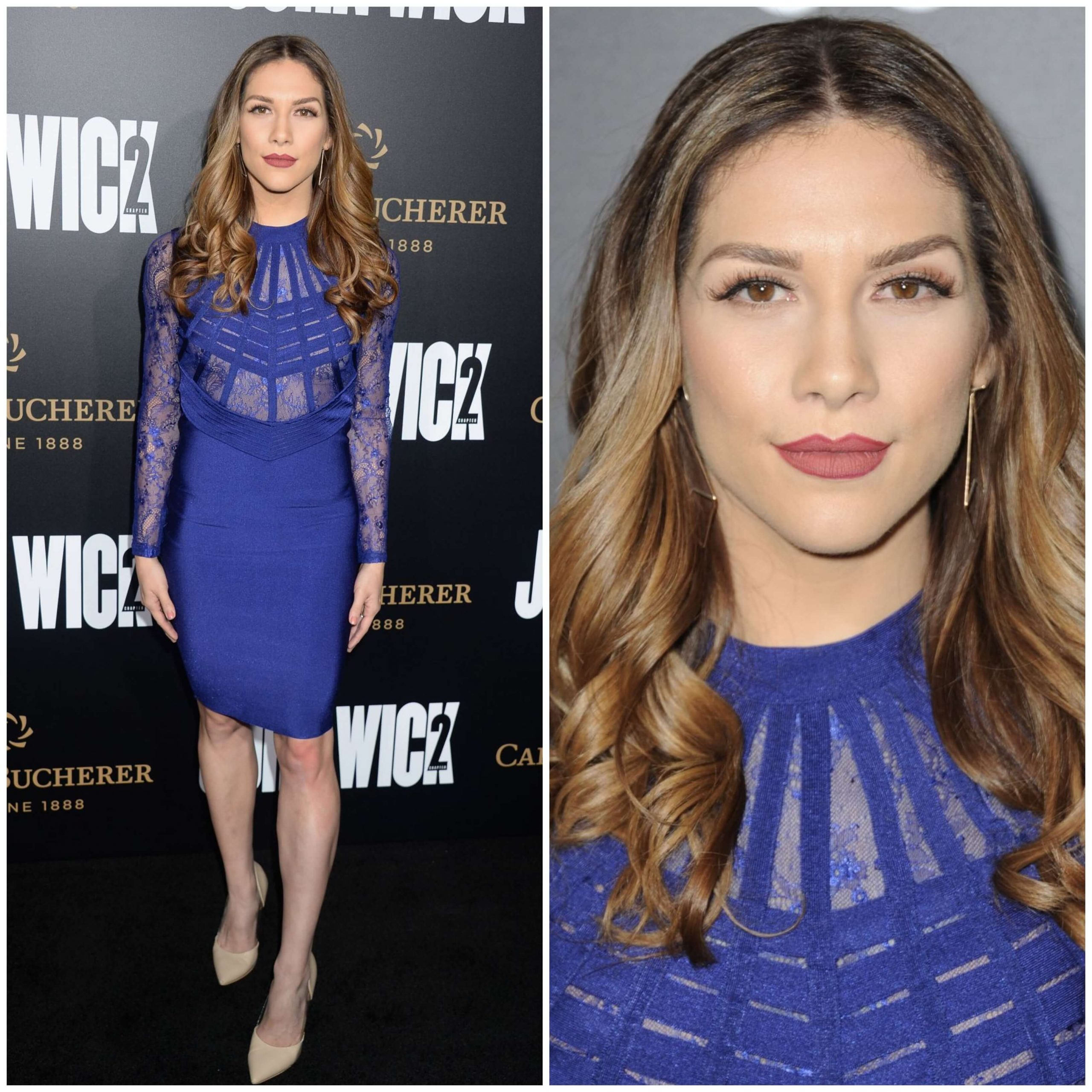 Allison Holker In Blue Net Sleeves Fit & Flare Short Dress