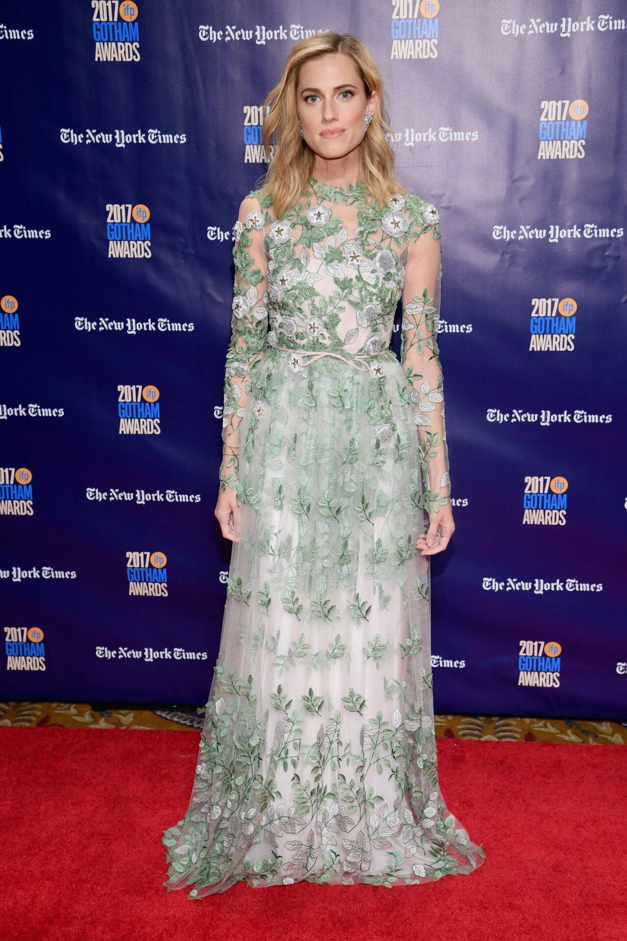 Allison Williams - In Flower Lace Design Full Sleeves  Long Gown