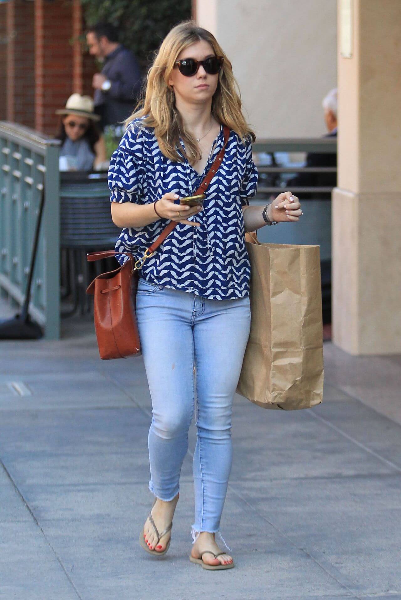Alona Tal -  In Blue Printed Full Sleeves Top & Blue Denim Jeans With Cool Sunglasses